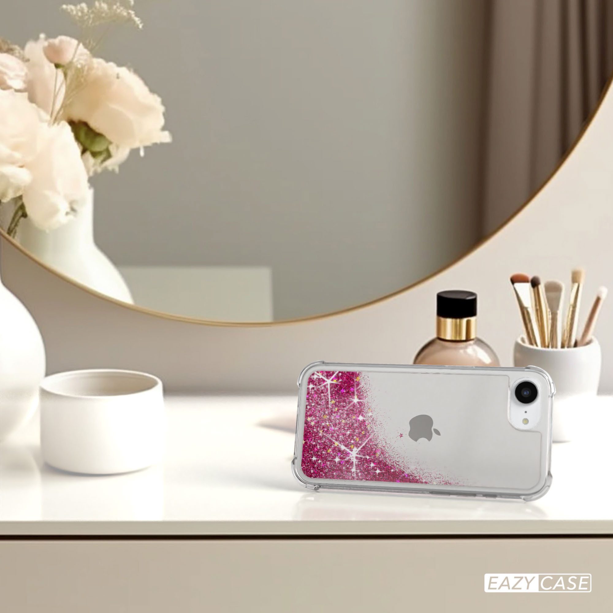 EAZY CASE Handyhülle Liquid Glittery Case für Apple iPhone 16e 6,1 Zoll, Glitzerhülle Shiny Slimcover stoßfest Durchsichtig Bumper Case Pink