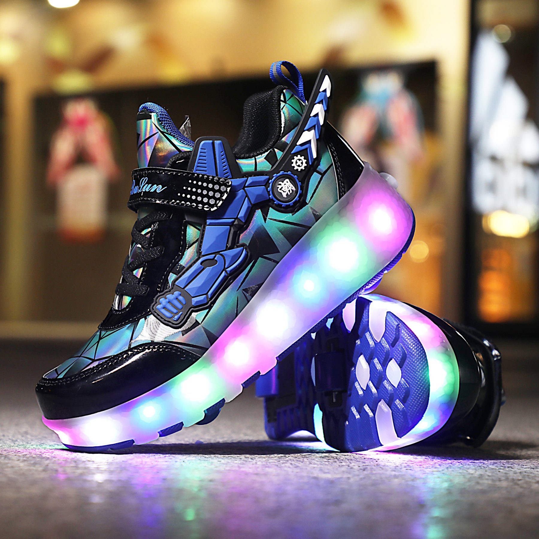 LED-Aufladung), für Zweirad-Skates und Rollschuhe Erwachsene 1-St., B-DJBZX-2166, Kinder blau HUSKSWARE (Rollschuhe,