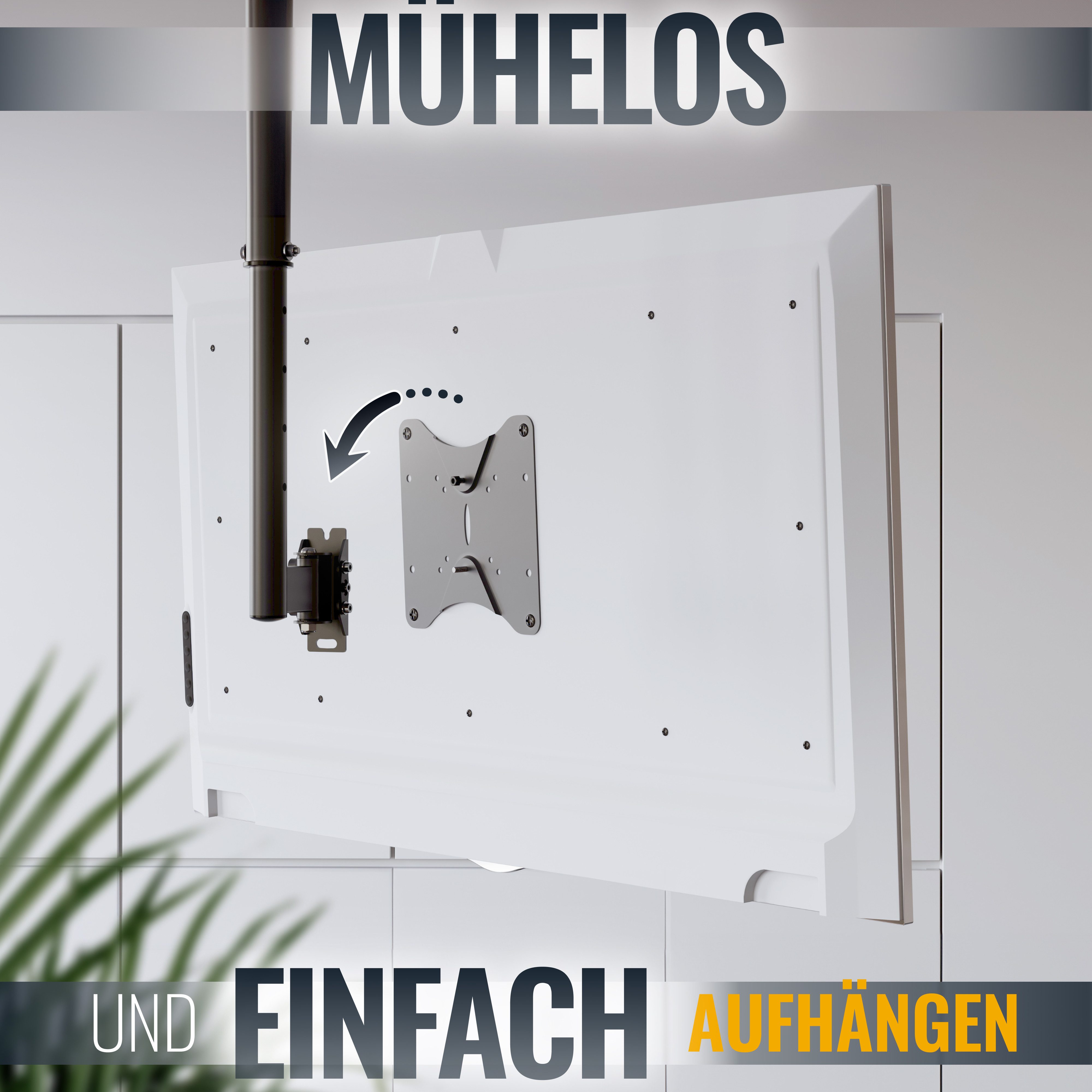 RICOO TV-Deckenhalterung TV Deckenhalter 23"-42" bis 25Kg für LCD / LED / Plasma Monitor D0522, (bis 42 Zoll, VESA 100x100 bis 200x200, 1-tlg., 58-107 cm Bildschirm-Diagonale, Frontplatte in der Höhe verstellbar, +/-90° schwenkbar, +15°/-10° neigbar, Deckenabstand 604mm - 854mm)