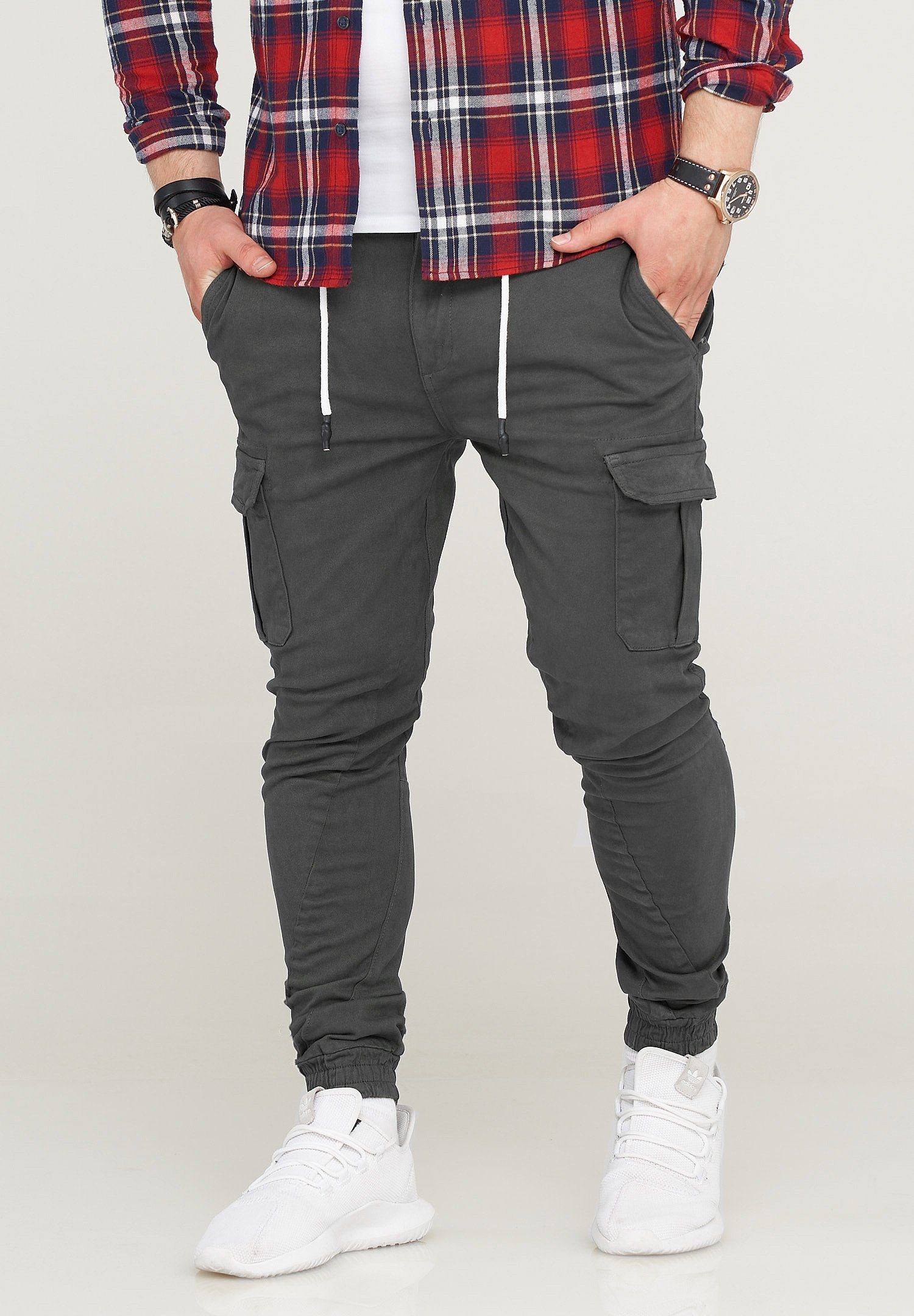 SOULSTAR MPVEGAS Jogger-Hose Bund mit Cargohose Dunkelgrau elastischem