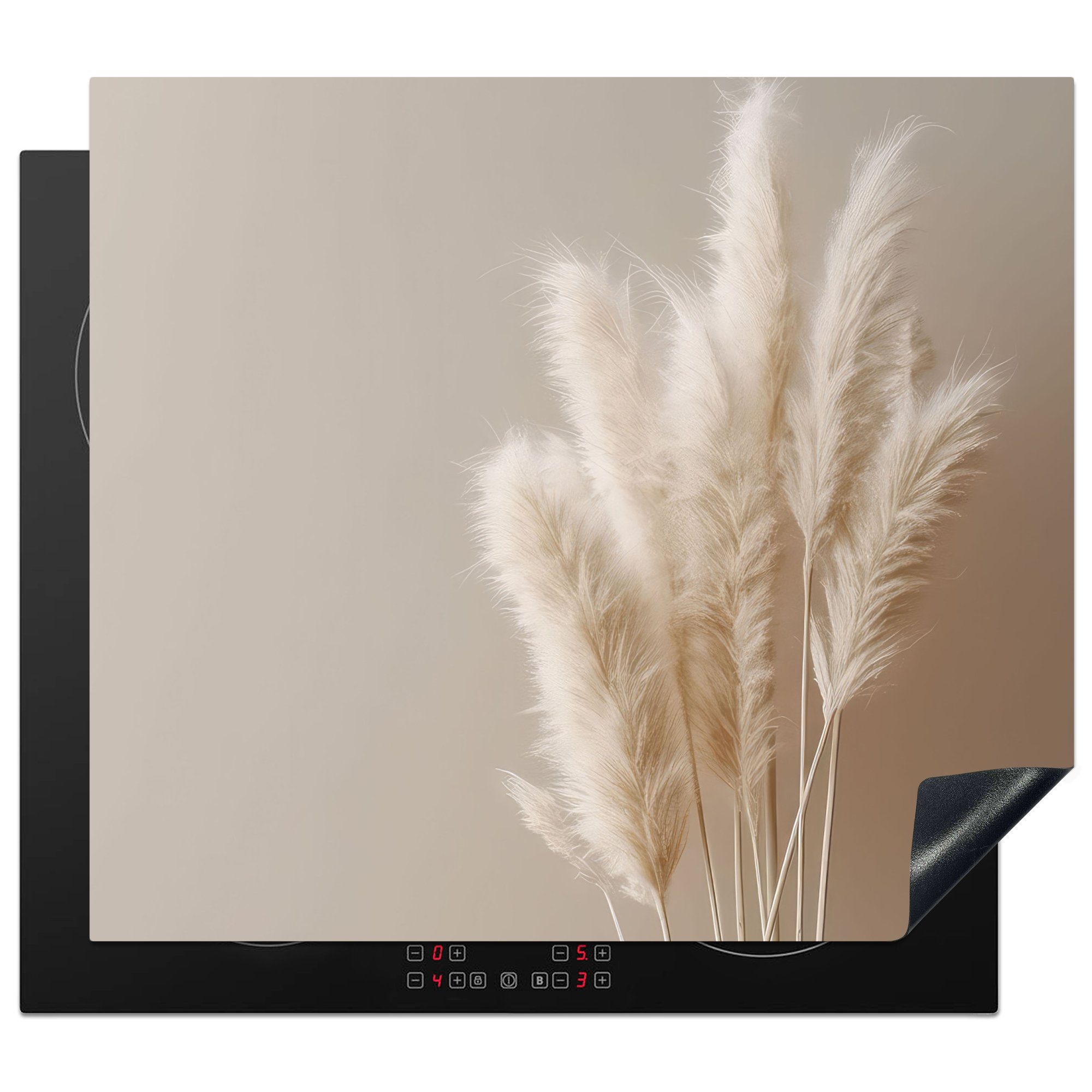 Herdblende-/Abdeckplatte - nutzbar, 60x52 Federn cm, MuchoWow Weiß, tlg), Vinyl, - Pastell Pampasgras (1 Arbeitsfläche Ceranfeldabdeckung Mobile -
