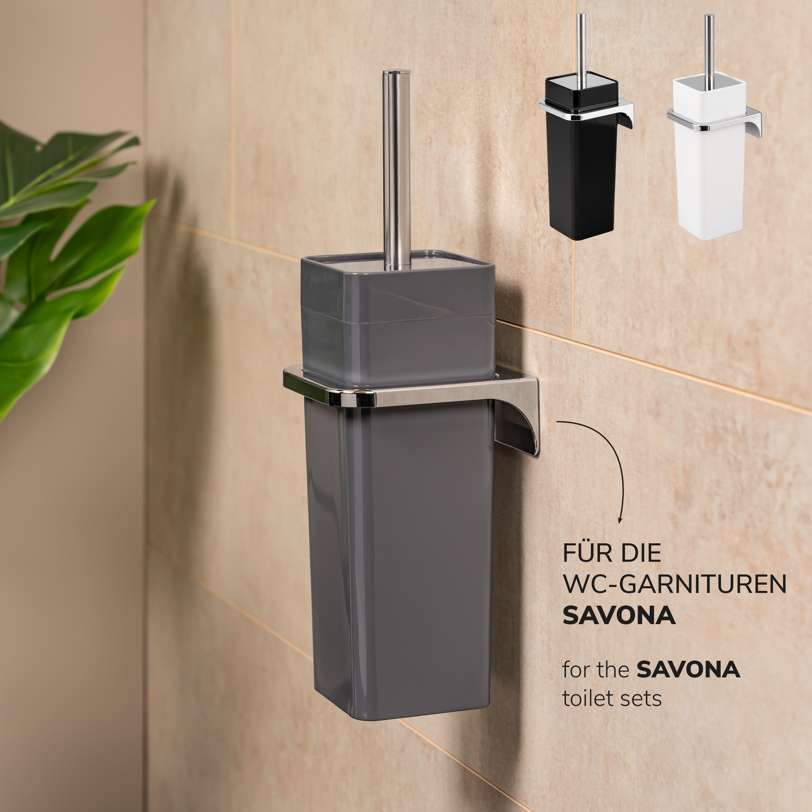 Kleben für oder SAVONA, SAVONA-WC-Bürsten, Bohren WC-Garnitur zum Wandhalterung bremermann (Komplett-Set),