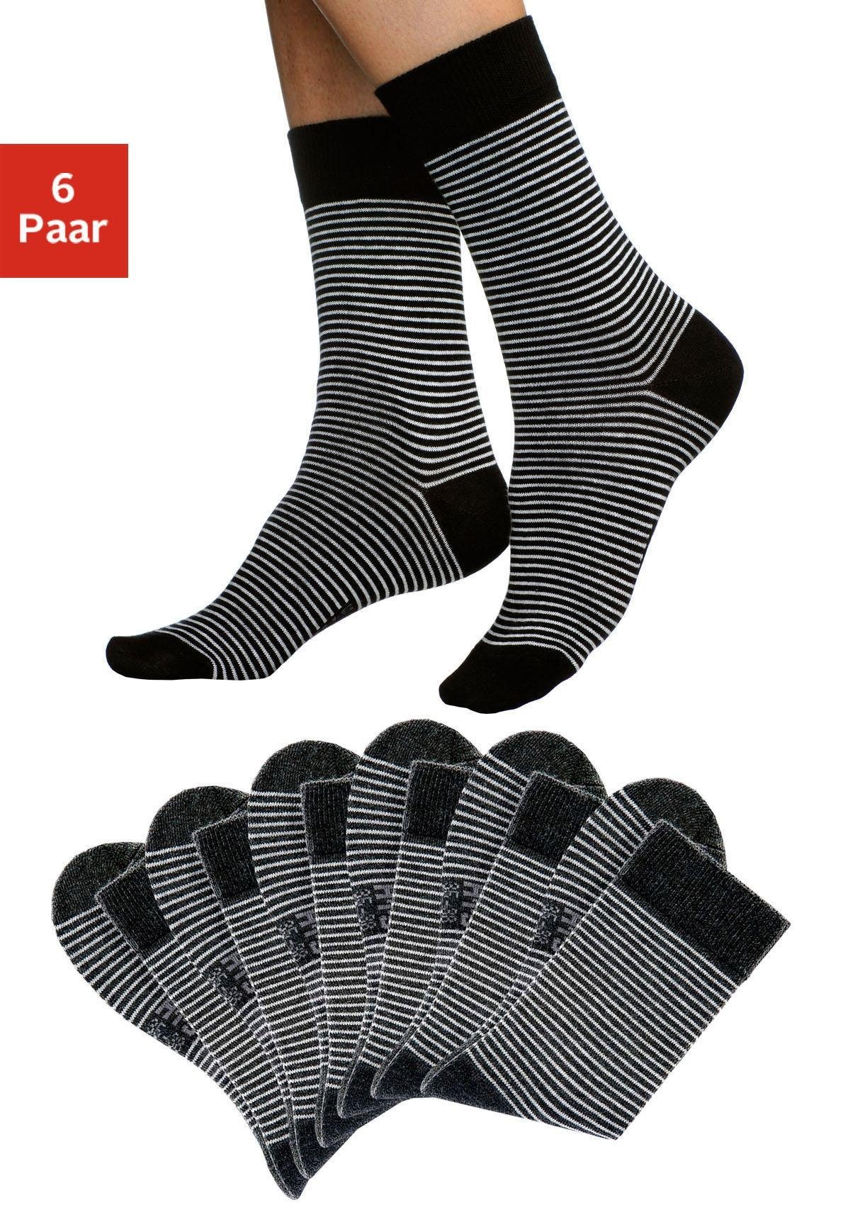 H.I.S Socken Damen Socken Ringelsocken Strümpfe (Packung, 6-Paar, Mini Crew Socken) mit druckfreiem Bündchen
