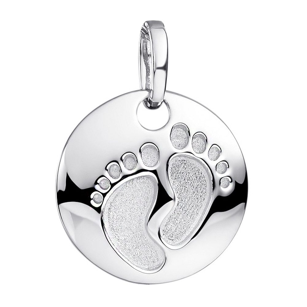 Materia Runder Anhänger Damen Silber Baby Füße Geburt KA-454, 925 Sterling Silber, rhodiniert