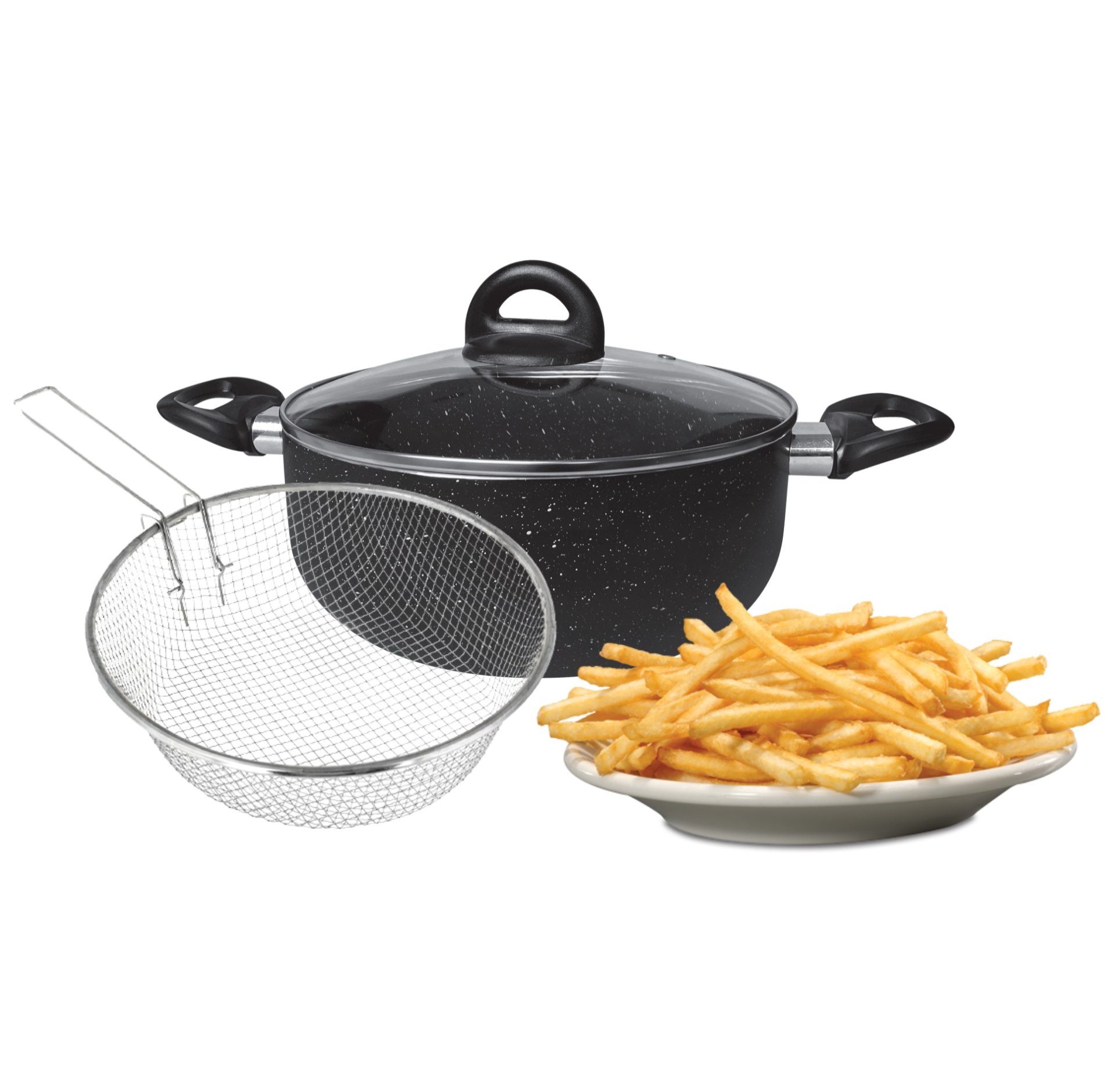 Cheffinger Topf-Set Frittiertopf Fritteuse Pommes Topf mit Korb Ø24 Induktion Cheffinger, Material: Aluminium, Glas, Edelstahl