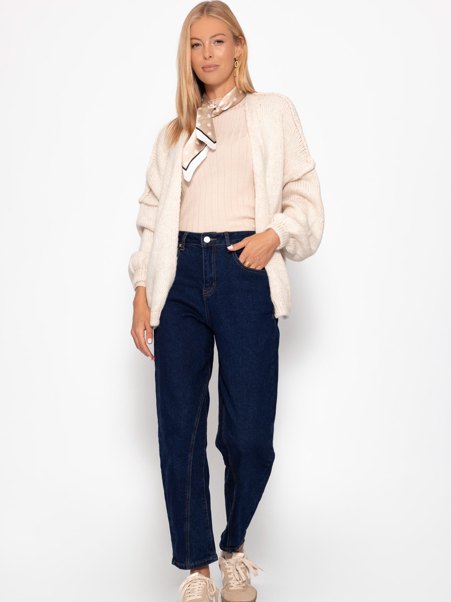 SASSYCLASSY Cardigan Lässiger Oversize Cardigan Damen mit Außennähten Offen fallende Strickjacke aus weichem Strick Elegant Grau Grün Beige