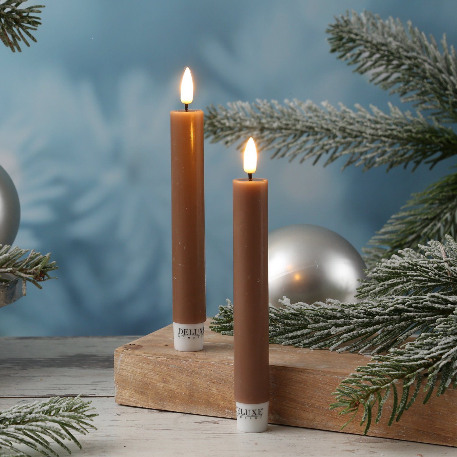 Deluxe Homeart LED-Kerze LED Stabkerzen Mia Tafelkerzen Echtwachs flackernd H:15cm karamell 2St (2-tlg)