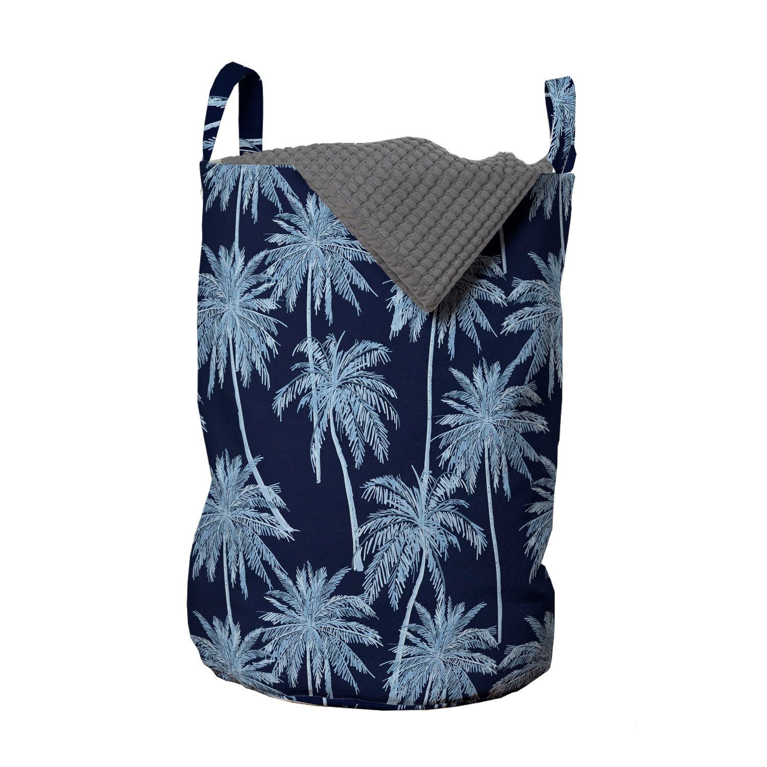 Abakuhaus Wäschesäckchen Wäschekorb mit Griffen Kordelzugverschluss für Waschsalons, Navy blau Palmen Zusammensetzung