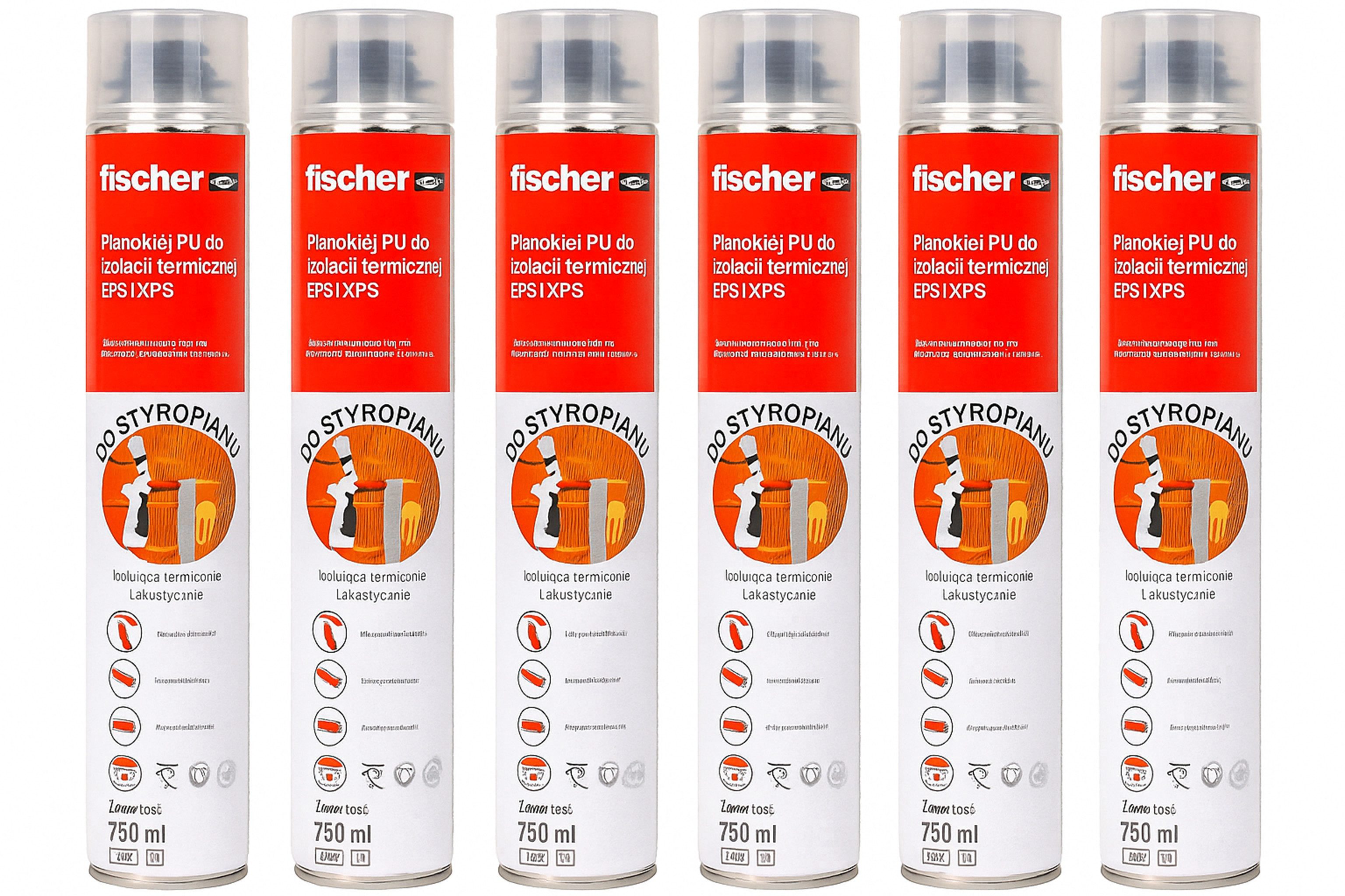 fischer Montagekleber PUP P750 Klebeschaum Styropor XPS Dämmung PU-Pistolenschaum 6 Stück, (6-tlg)