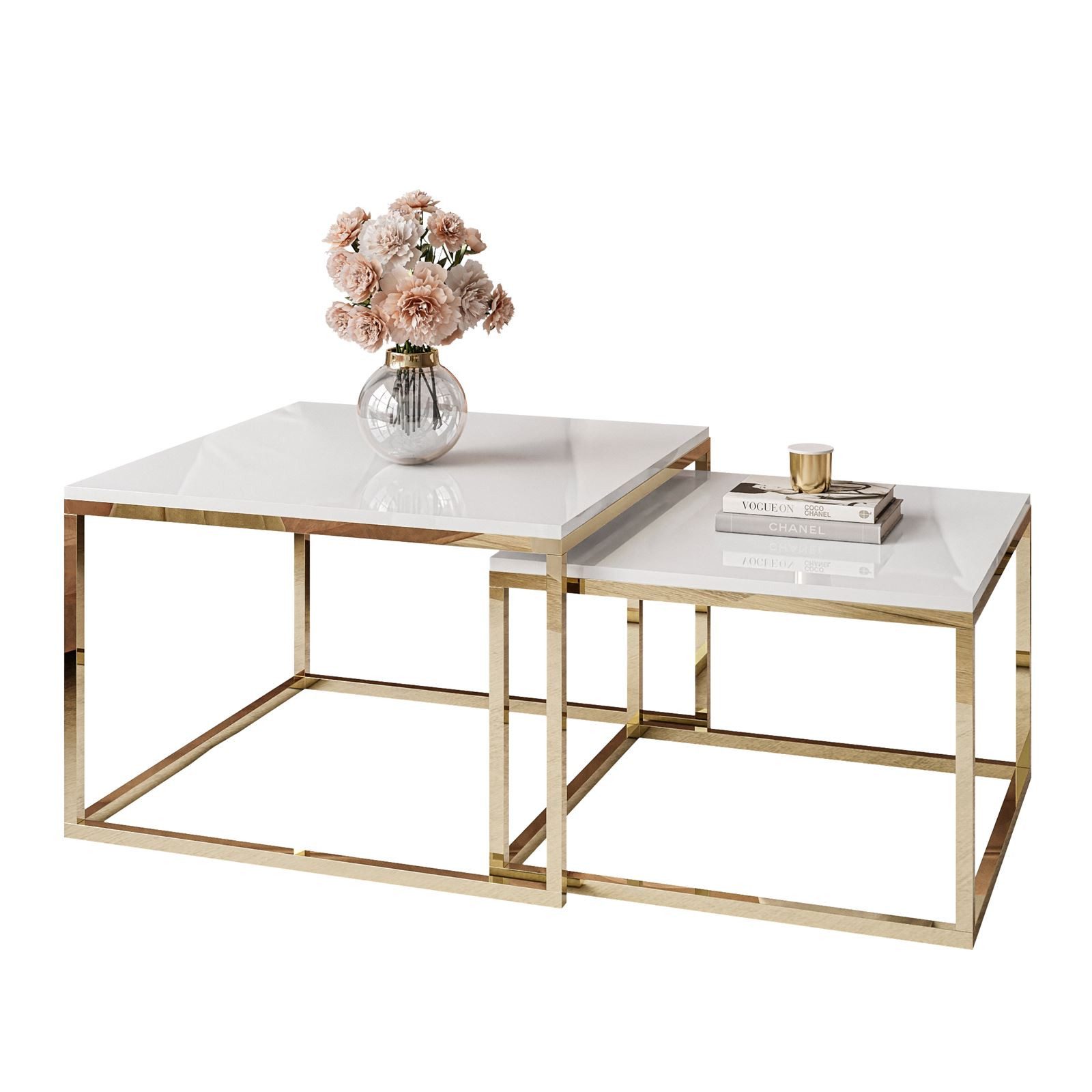 Couchtisch YOSHI 2in1 mit Goldenem Chromgestell