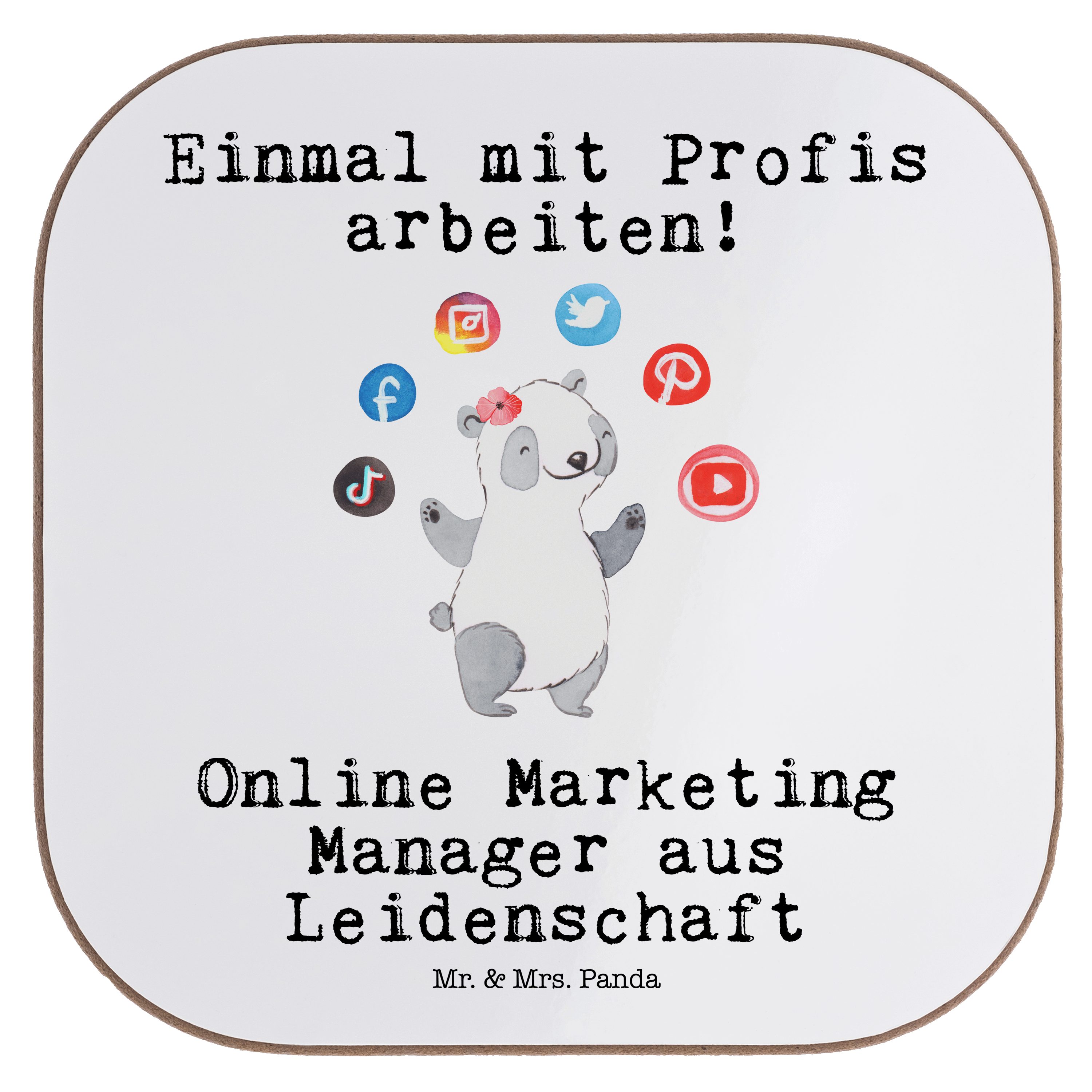 Mr. & Mrs. Panda Getränkeuntersetzer Online Marketing Manager aus Leidenschaft - Weiß - Geschenk, Marketin, 1-tlg.