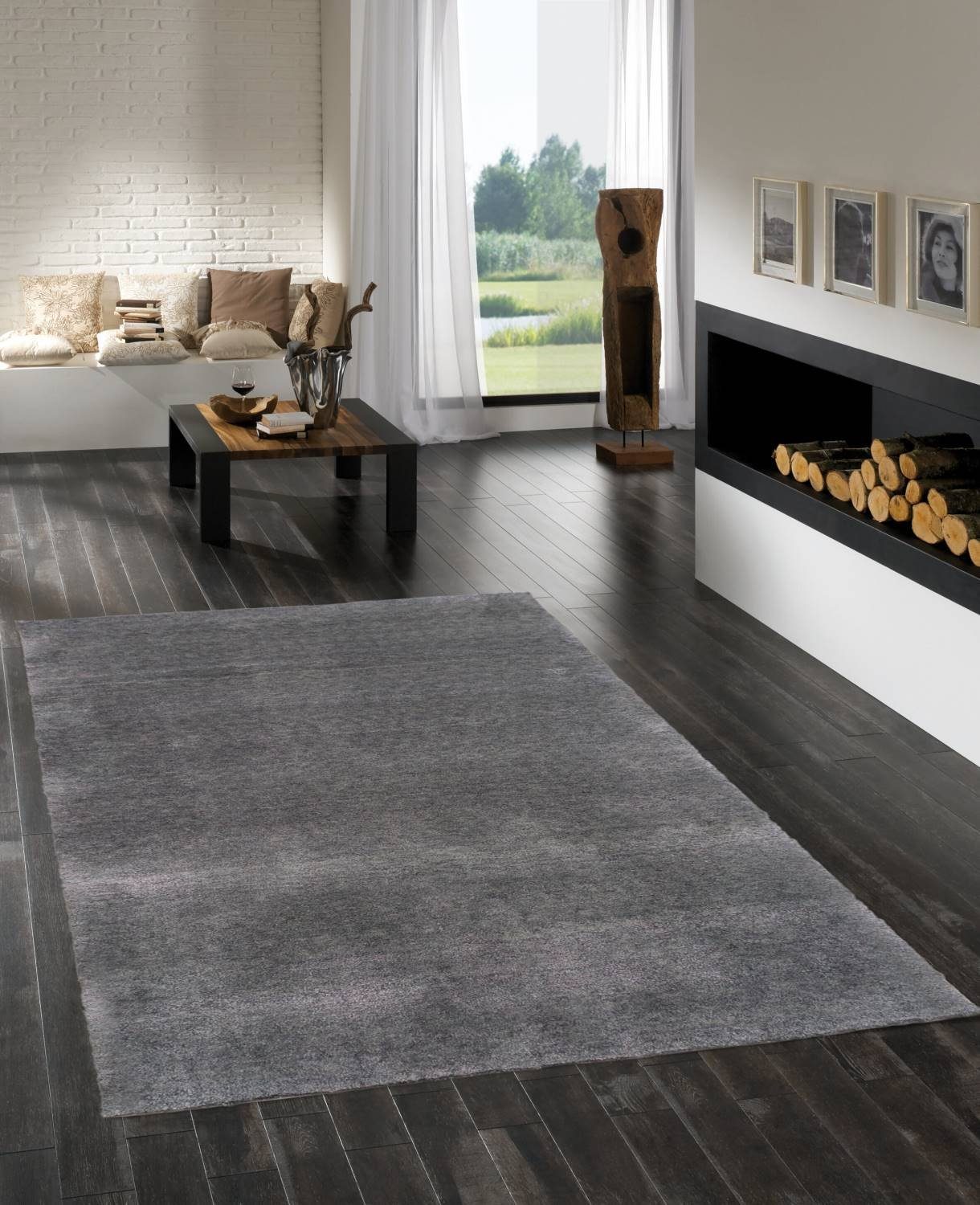 Rug Studios Teppich CALVI, Rechteckig, Höhe: 30 mm, Handgefertigt, 60 x 90 cm, Anthrazit