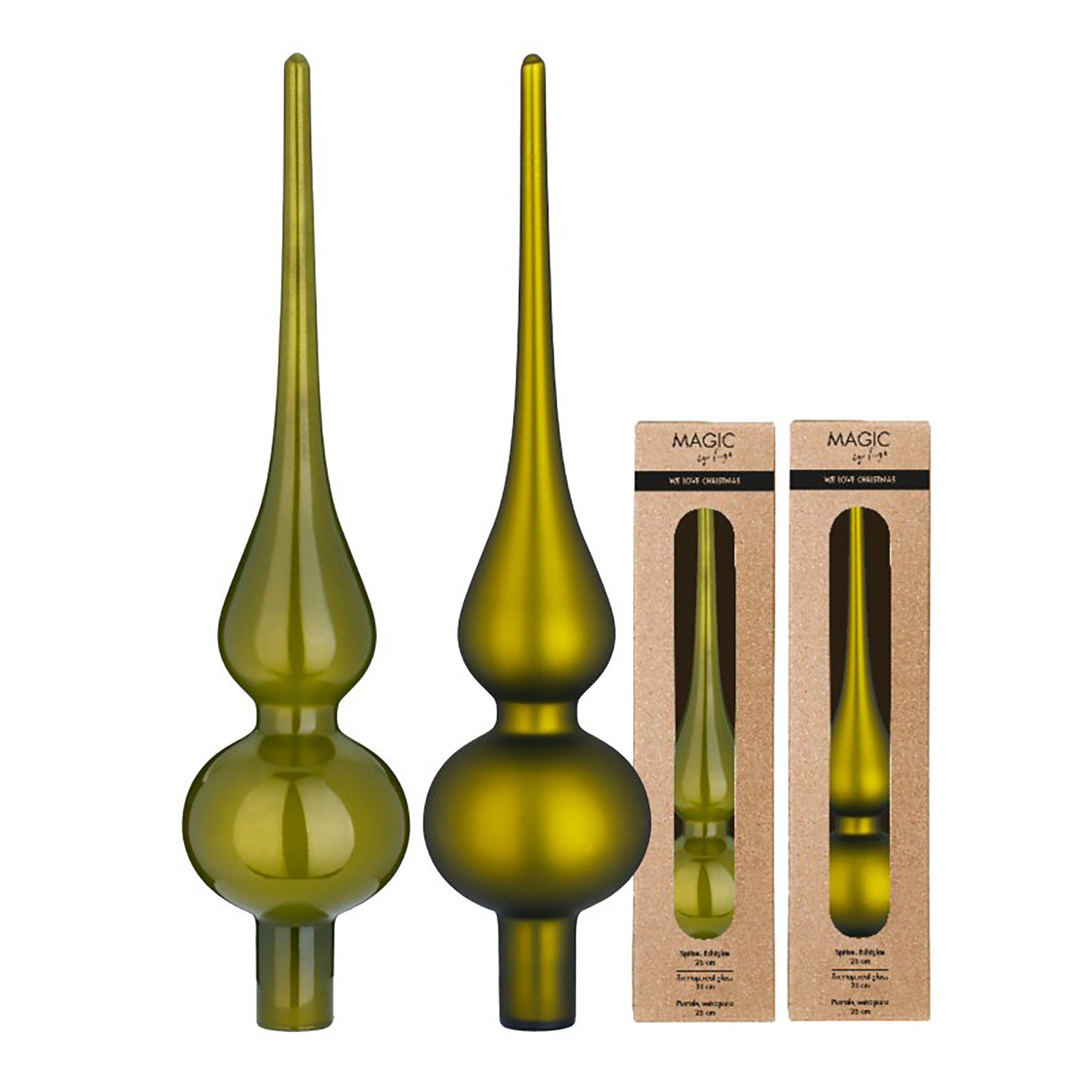 Holly & Jolly Christbaumspitze, Christbaumspitze Glas 26cm 1 Stück matt / glänzend sort - Green Olives