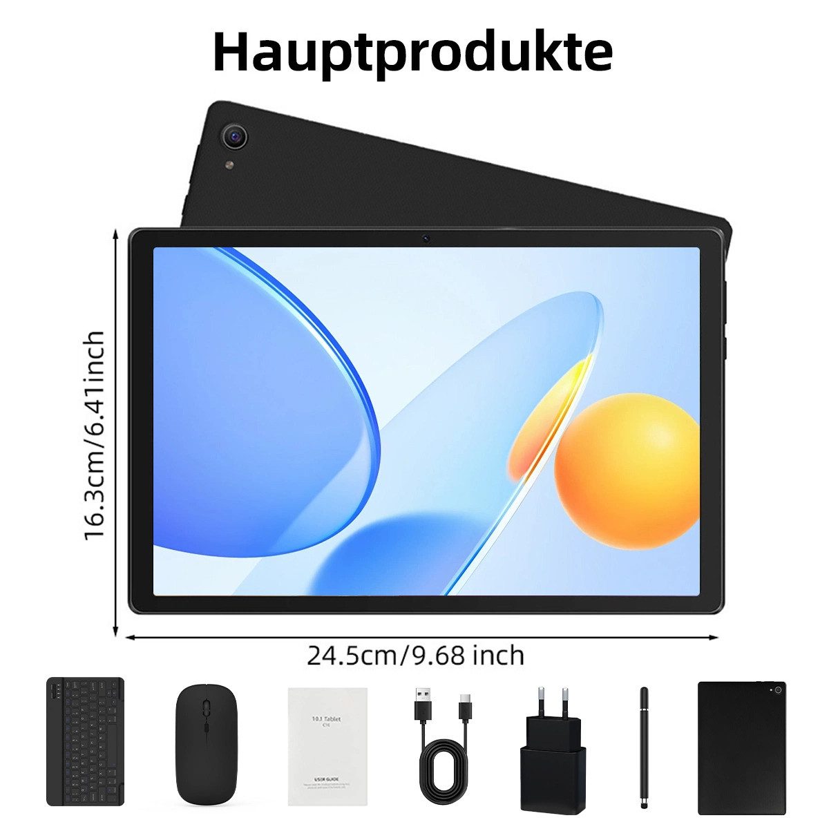 Happybe 10,1 Zoll 64GB, Android 14, HD 1280x800, mit Tastatur, Maus und Stylus Tablet (10", 64 GB, Android, WiFi6, Android 14, 8GB RAM, Widevine L1, Komplettset mit Tastatur/Stift/Maus)
