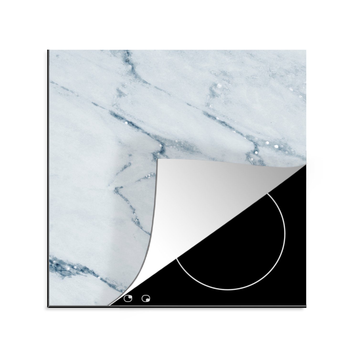 MuchoWow Herdblende-/Abdeckplatte Marmor - Blau - Kalkstein, Vinyl, (1 tlg), 78x78 cm, Ceranfeldabdeckung, Arbeitsplatte für küche