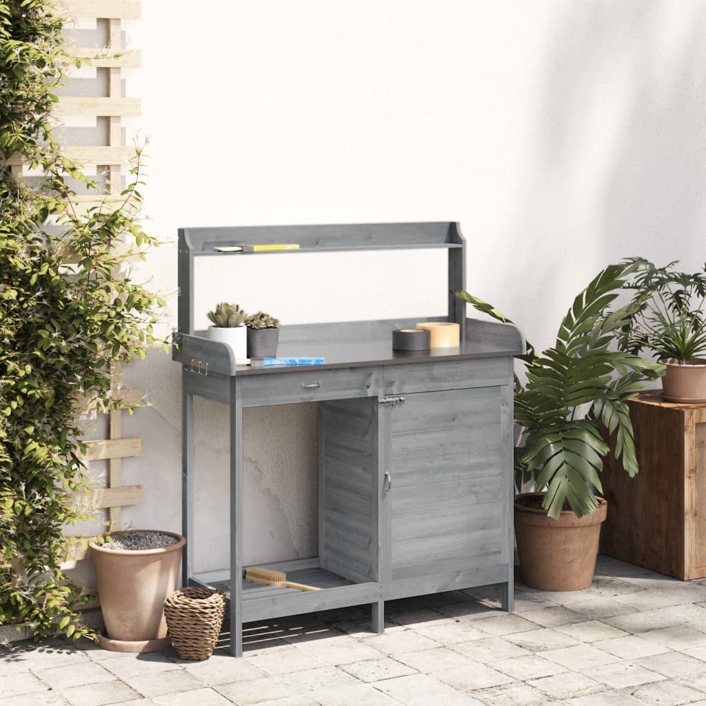 vidaXL Pflanztisch grau Pflanztisch mit Schrank Gärtnertisch Arbeitstisch Garten