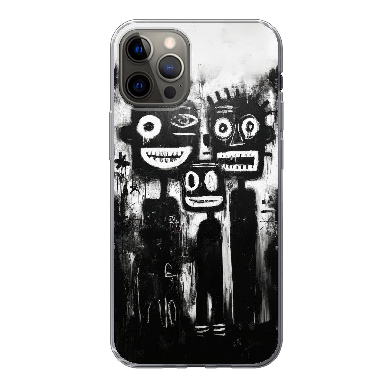 MuchoWow Handyhülle für Apple iPhone 13 Pro Malerei - Figuren - Schwarz - Abstrakt, Smartphone-Bumper, Print, Handy Schutzhülle Dünn