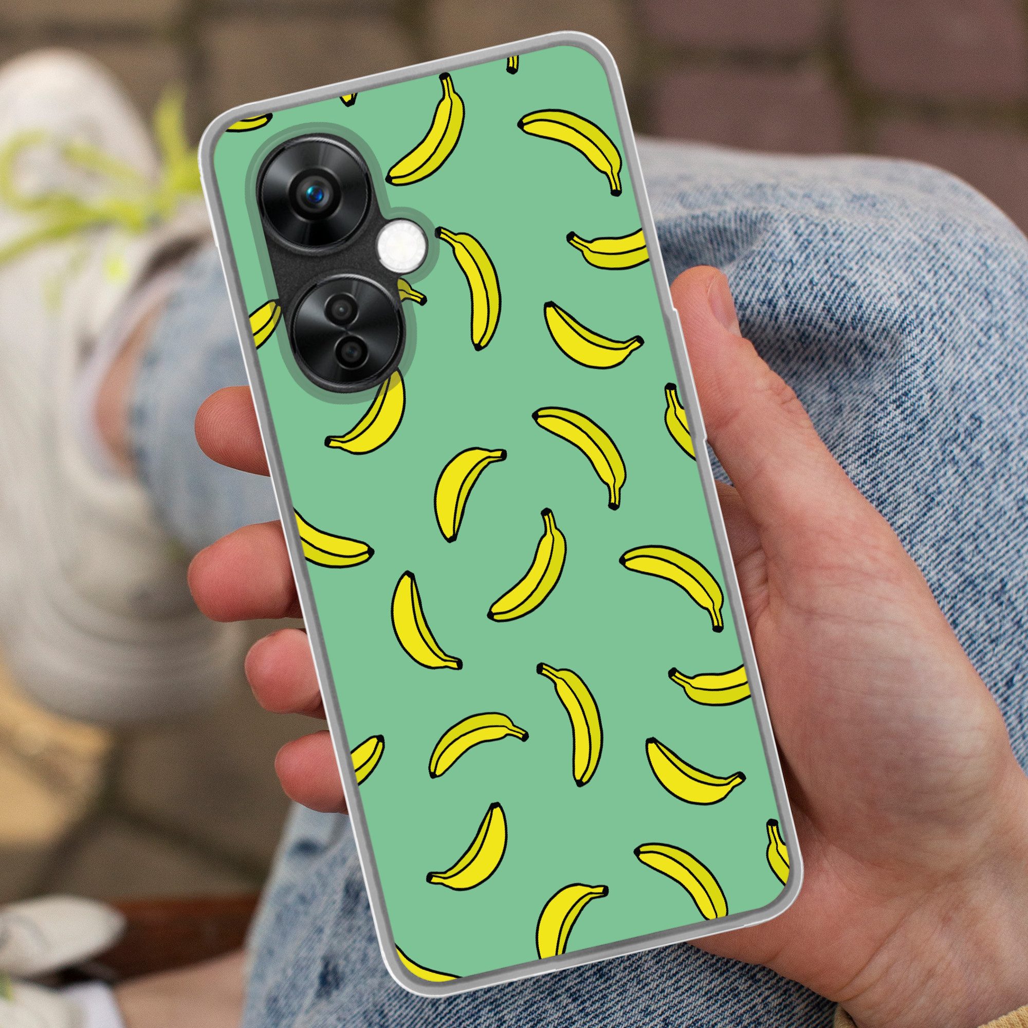 MuchoWow Handyhülle für OnePlus Nord CE 3 Lite Bananen - Gelb - Grün - Druck, Handy Case, Silikon, Bumper Case Dünn