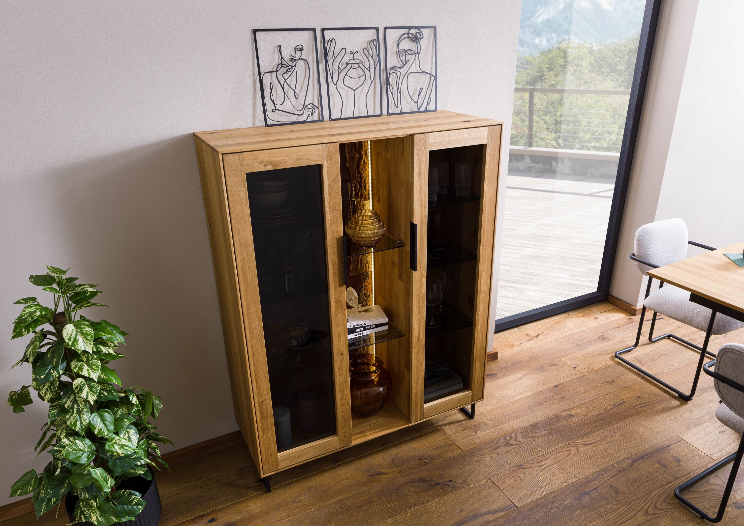 Massivmoebel24 Highboard LINDAU (Massivholz), Wildeiche 112x43x145 natur geölt LINDAU #18