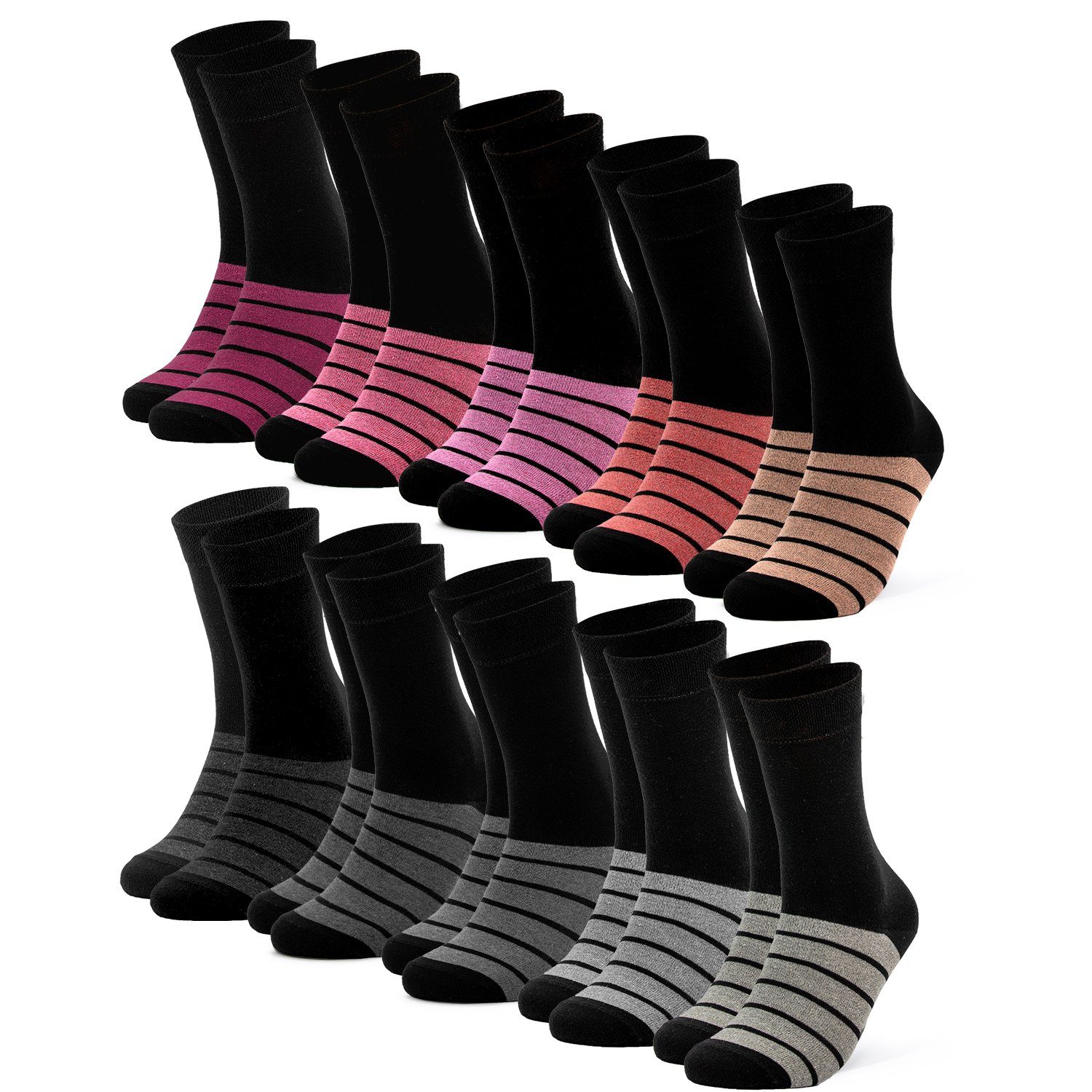 OCCULTO Basicsocken Damen Farbige Socken 10er Pack (Modell: Laura) (10-Paar) Pnk-Gry