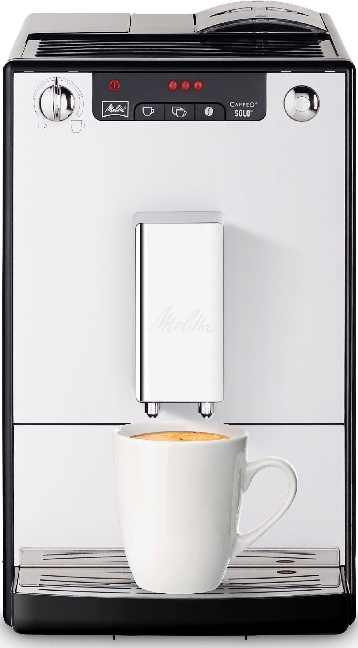 Café crème E950-203, Espresso, Kaffeevollautomat breit für Perfekt nur Solo® & Melitta silber/schwarz, 20cm