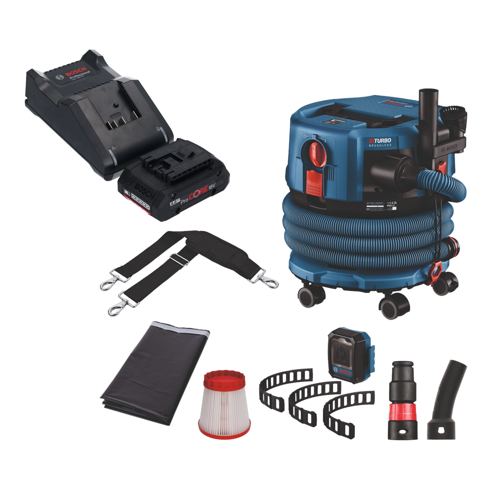Bosch Professional Staubabsauger GAS 18V-12 MC BITURBO Brushless + 1x ProCore Akku 4,0 Ah + Lader