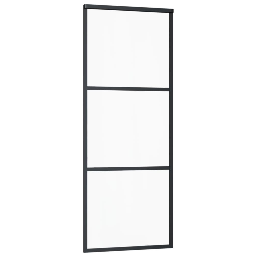 furnicato Schiebetür ESG-Glas Aluminium 76x205 cm Transparent Schwarz, Geräuschlose Glasschiebetür mit Soft-Stopp und stabilem Beschlagset