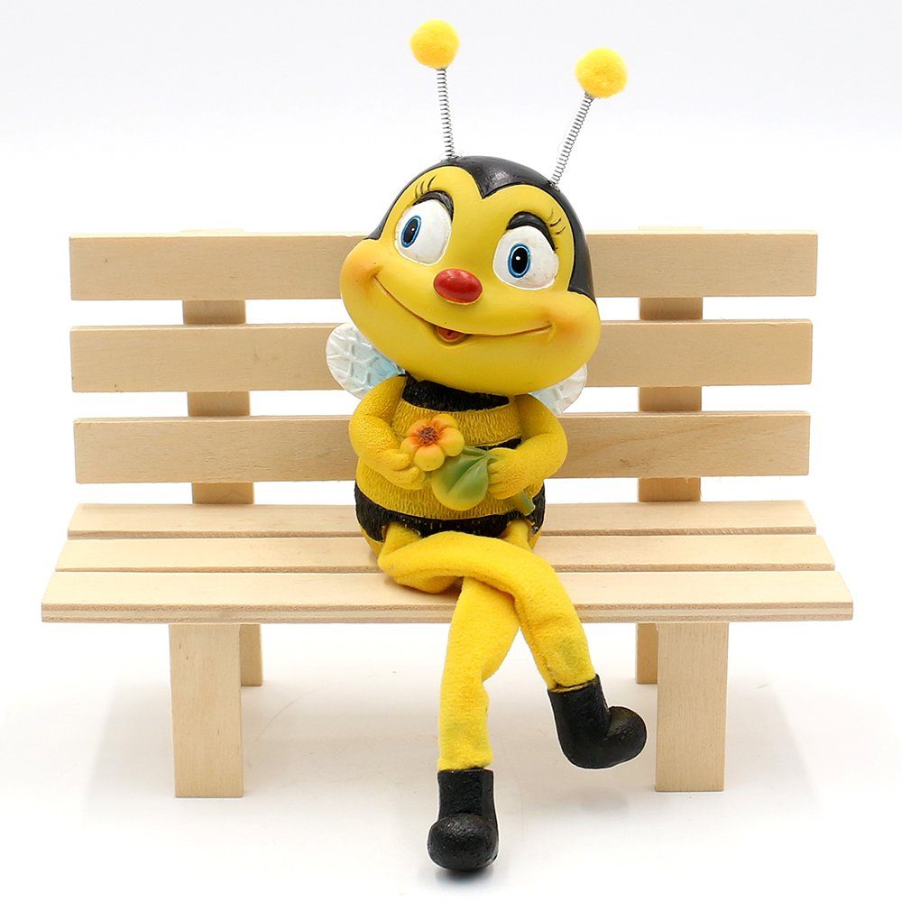 Dekohelden24 Gartenfigur Dekofigur Kantenhocker Bienen-Bienenpaar mit Blume, 2er Set, Polyresin – Bild 2 von 5