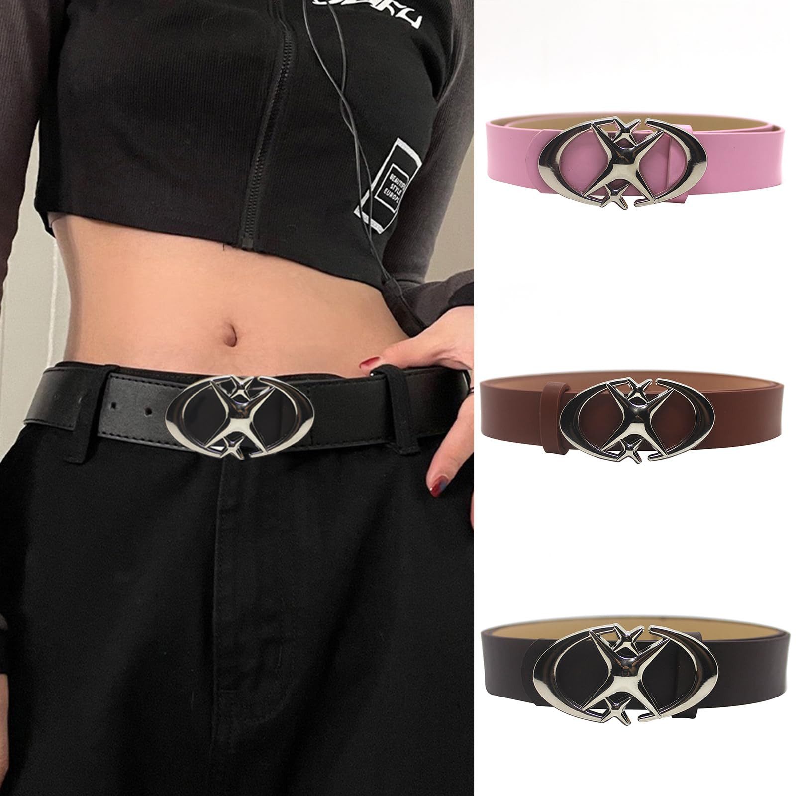 Coonoor Taillengürtel Ledergürtel Schnallengürtel Für Männer Und Frauen Stilvoller Bund Für Jeans Und Hosen Punk Gürtel