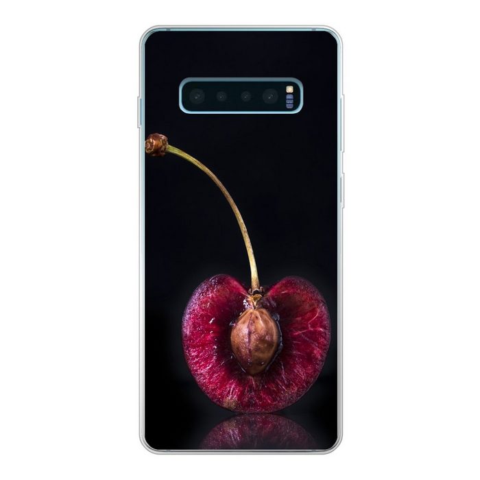 MuchoWow Handyhülle Kirsche - Querschnitt - Schwarz Phone Case Handyhülle Samsung Galaxy S10+ Silikon Schutzhülle