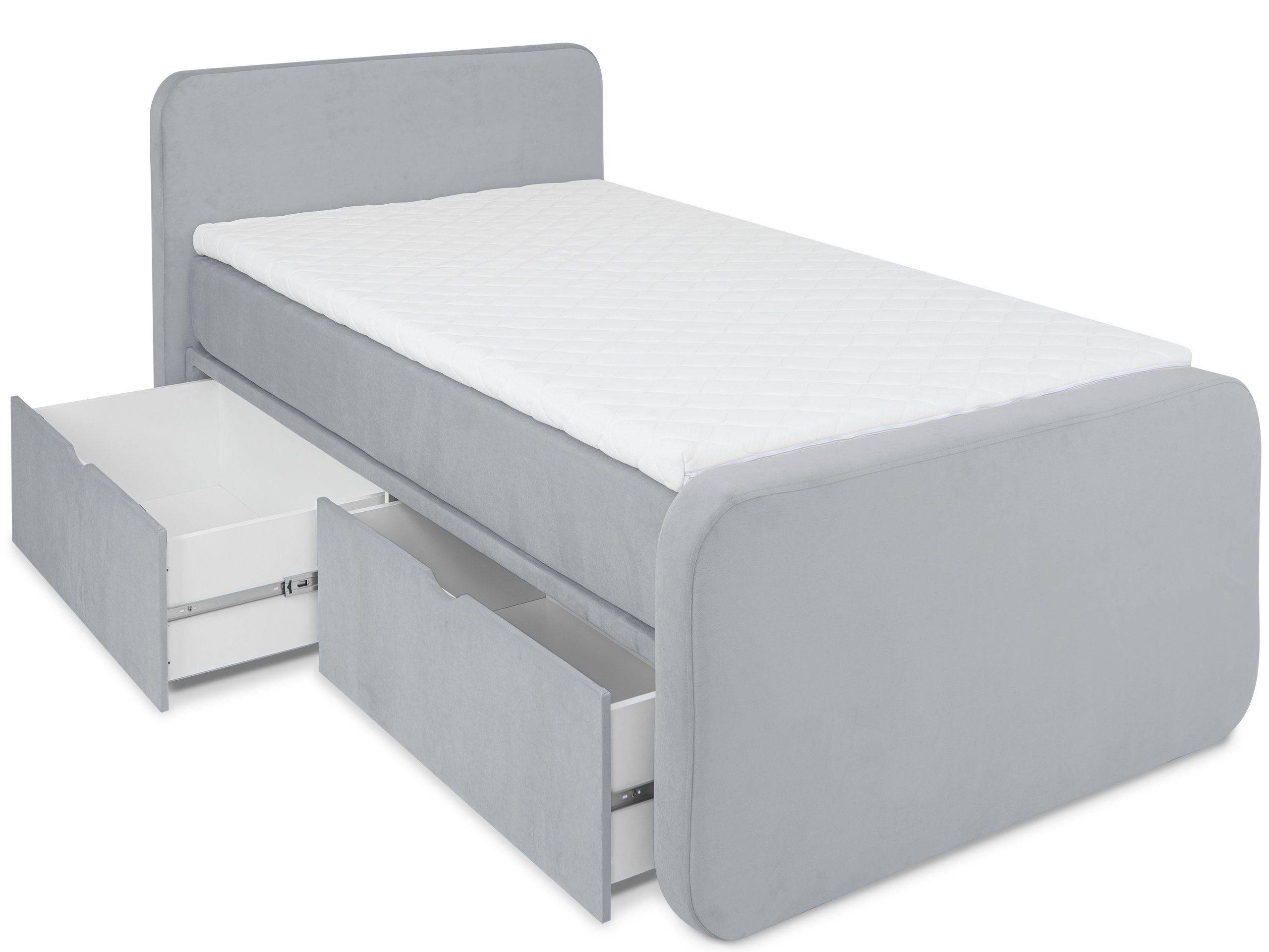 Schublade), Hellgrau Boxbett wonello Milano, inkl. Stauraum (2x Topper mit