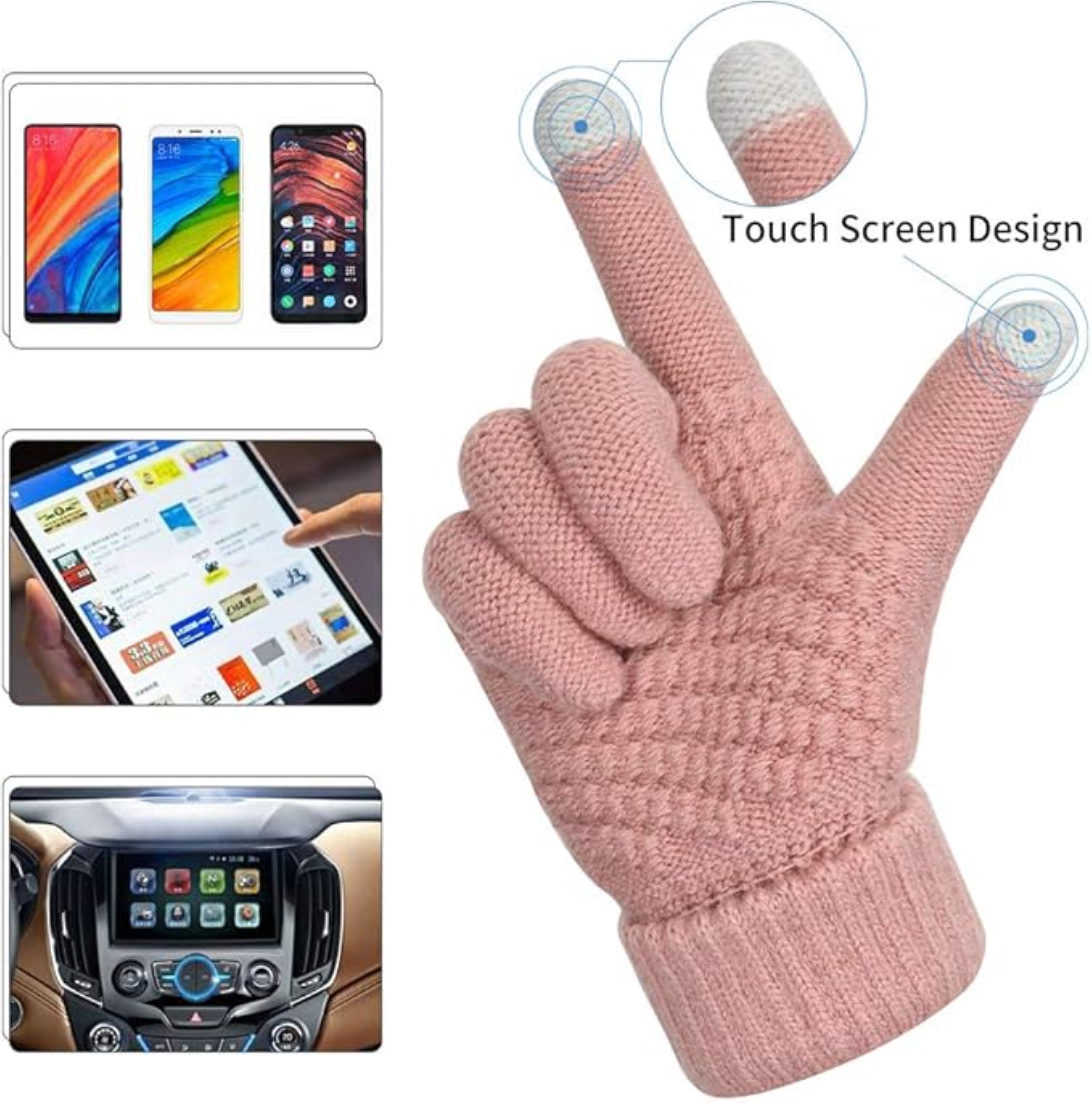 LA CUTE Strickhandschuhe Winterhandschuhe Strick warm Touchscreen Outdoor-Einsatz Pink (Winterhandschuh-Set mit Touch-Funktion & Isolierung, 1 Paar Damenhandschuhe – ideal für kalte Wintertage) Touchscreen-fähig & winddicht – ideal für Outdoor im Winter