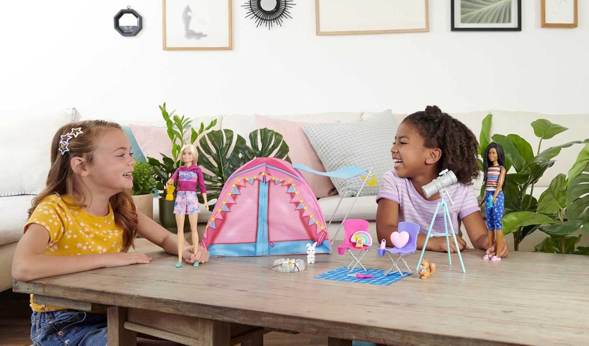 Barbie Anziehpuppe Barbie Abenteuer zu zweit Camping-Spielset m. Zelt 2 Pup günstig online kaufen