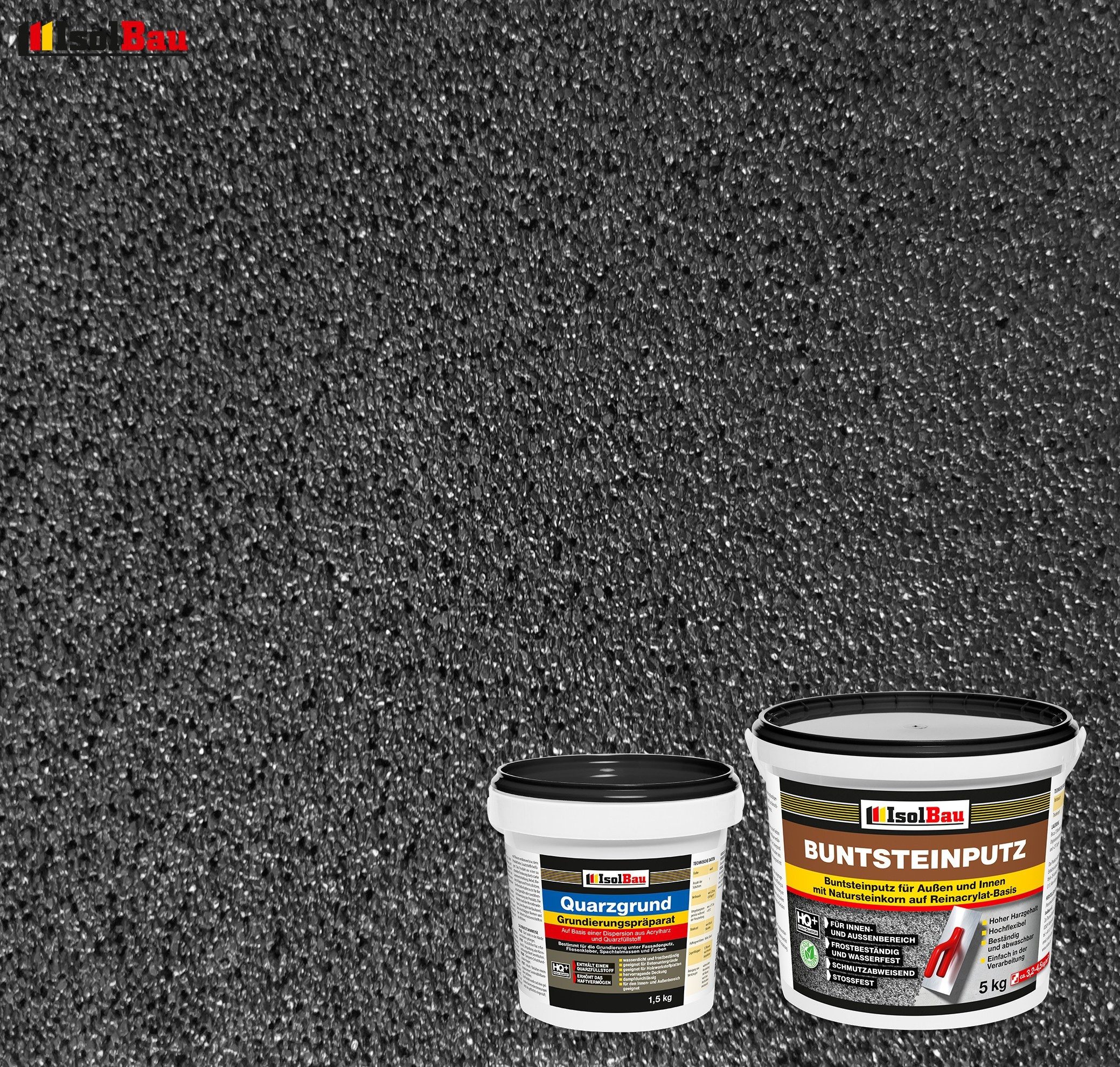 None Gipsputz Set Mosaikputz 5 kg Buntsteinputz BP100 Sockelputz + Quarzgrund 1,5 kg Körnung 1,8 mm; Trocknung 12–48h; Verbrauch 3,2–4,5 kg/m²