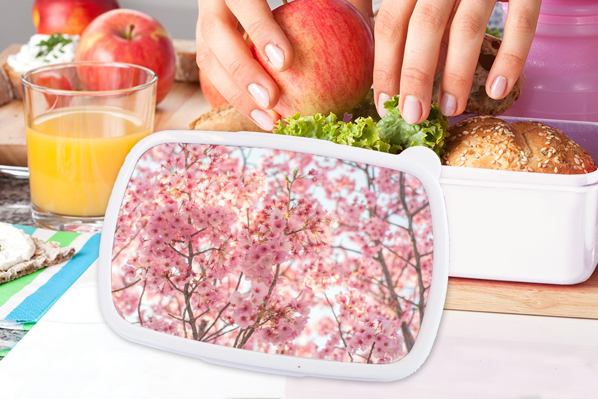 MuchoWow Lunchbox Kirschblüte in Japan, Kinder Kunststoff, Erwachsene, Mädchen und für Jungs (2-tlg), weiß Brotbox und für Brotdose