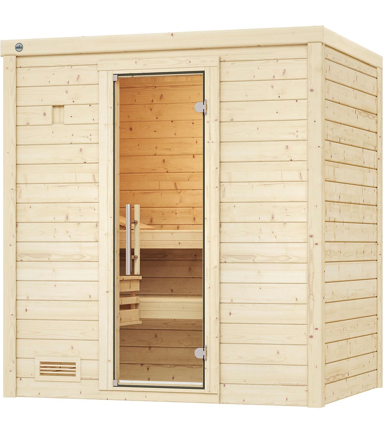 weka Sauna Massivholzsauna BERGEN 1, BxTxH: 195,5 x 145 x 205 cm, 45 mm, Blockbohlen, moderne Ganzglastür