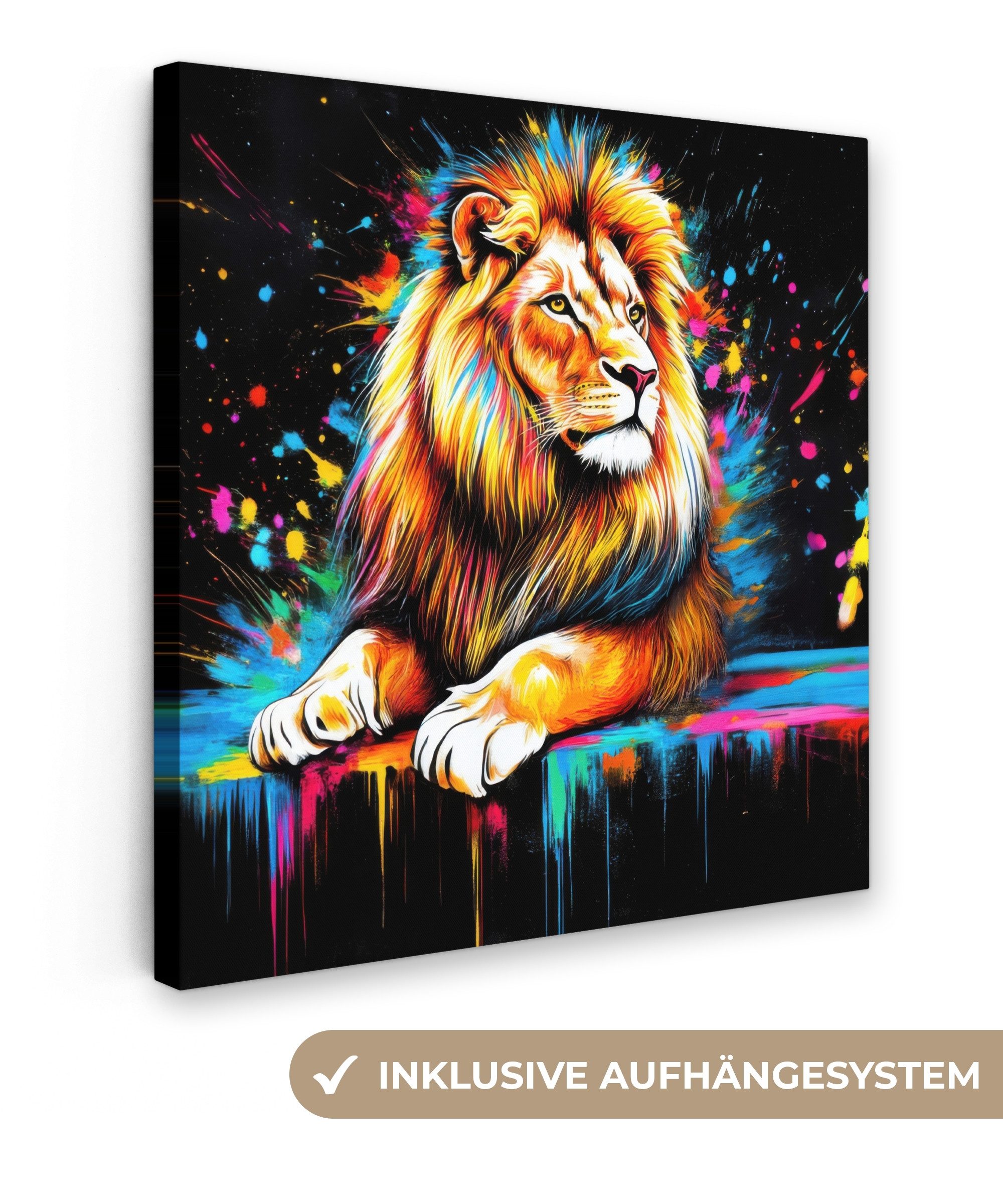OneMillionCanvasses® Leinwandbild Löwe - Bunt - günstig online kaufen