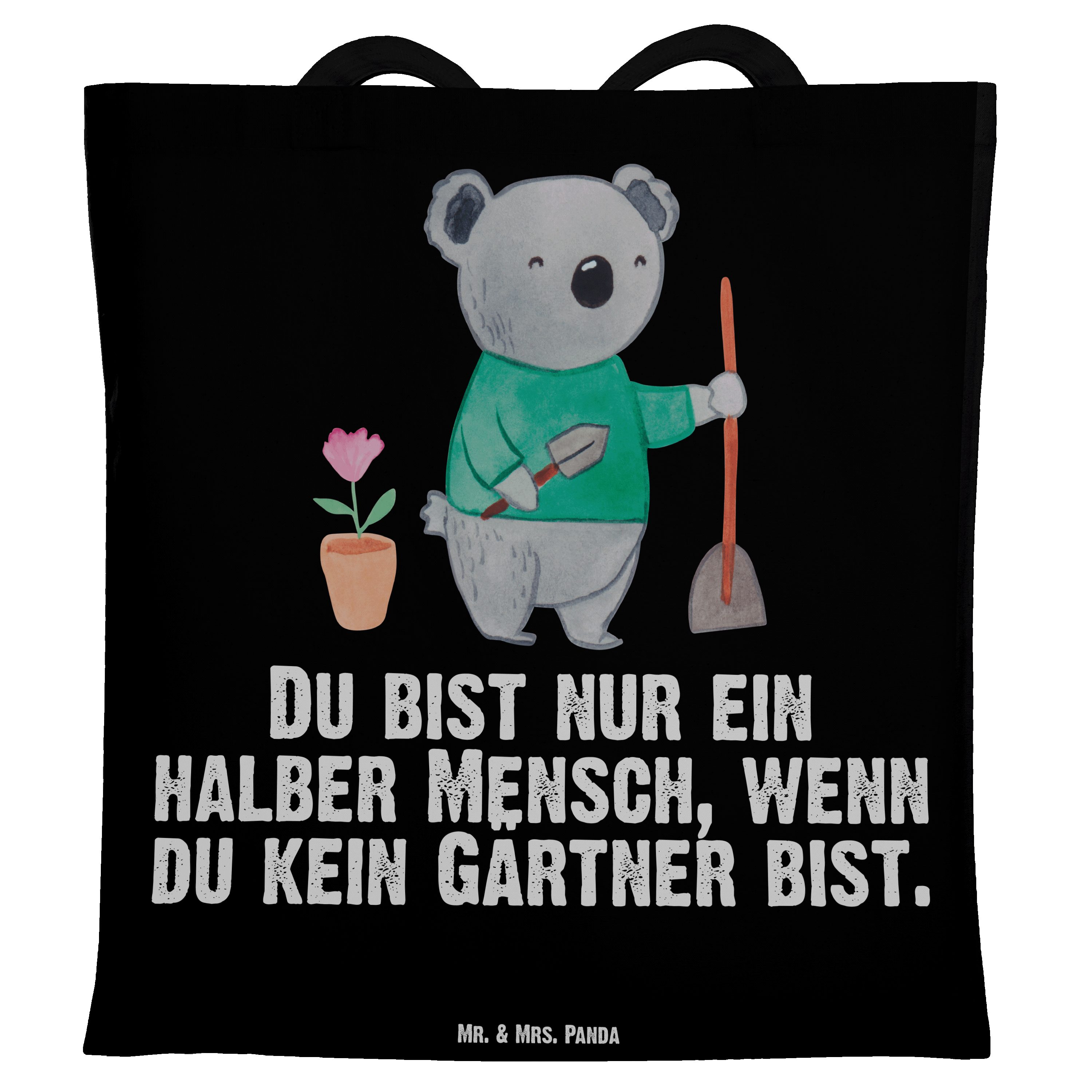 Mr. & Mrs. Panda Tragetasche Gärtner mit Herz - Schwarz - Geschenk, Hobbygärtner, Kollege, Gärtner (1-tlg) | Canvas-Taschen