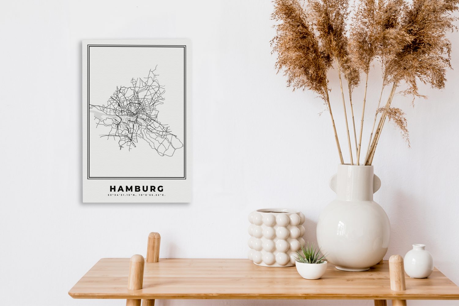 - - cm - Hamburg Karte, inkl. Stadtplan Deutschland Leinwandbild fertig bespannt - Karte Gemälde, OneMillionCanvasses® - St), (1 Schwarz-Weiß Zackenaufhänger, Leinwandbild 20x30