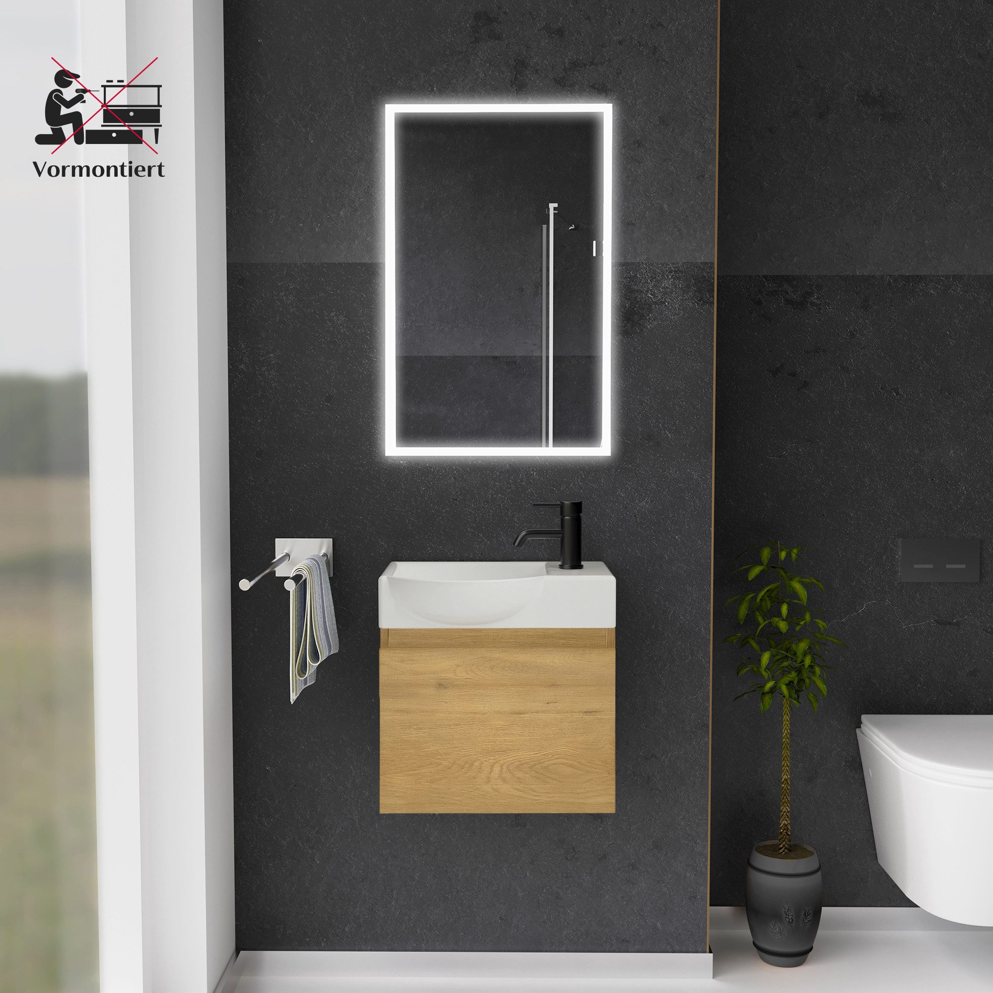 Alpenberger Badmöbel-Set - Gäste WC Waschbecken mit Unterschrank 45 cm Brei günstig online kaufen