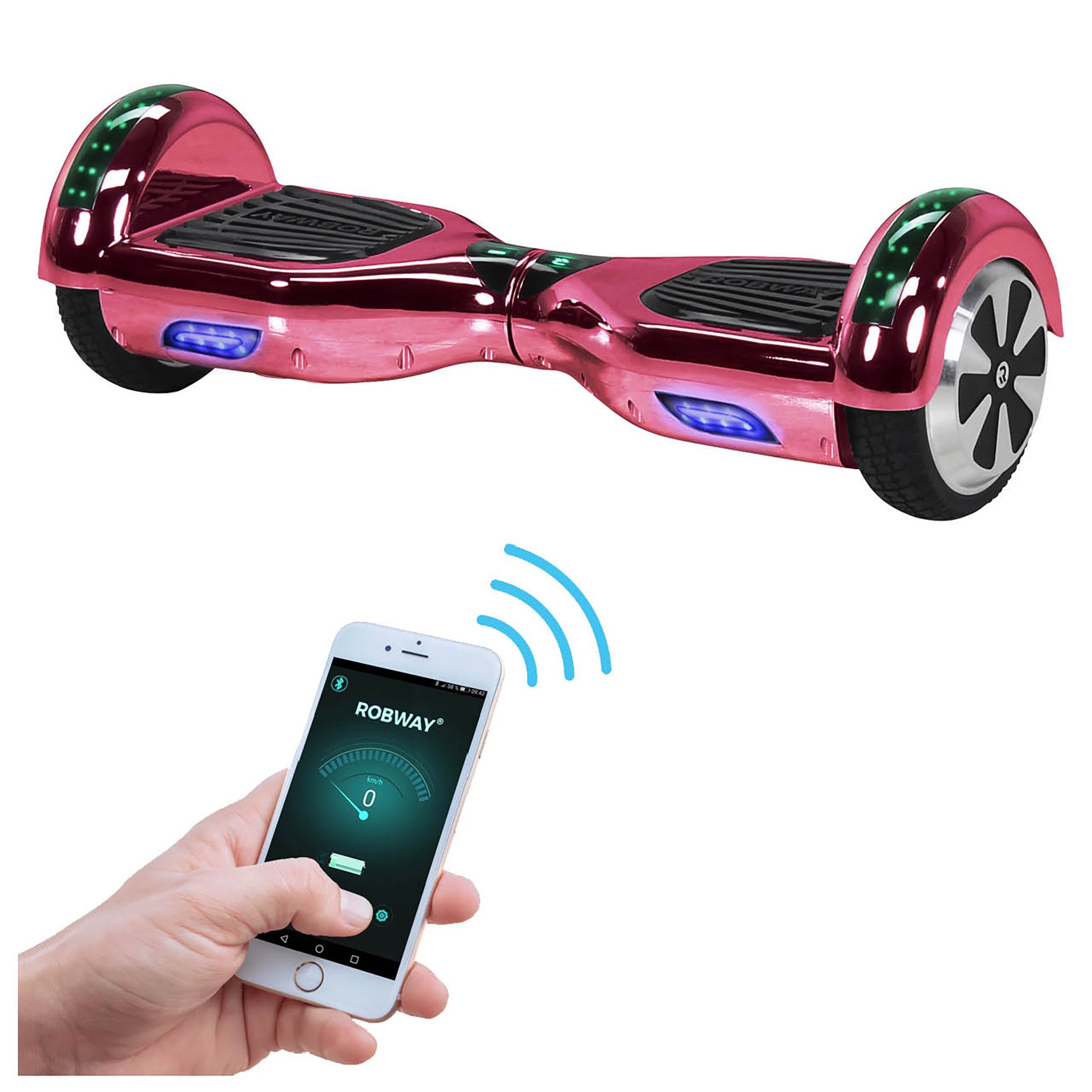 Robway Balance Scooter 6.5” Hoverboard W1 - 700 Watt mit LED Licht & Bluetooth Player, 700,00 W, 15,00 km/h, (Hoverbaord für Kinder, 1 tlg., Hoverboard, Balance Scooter, Skateboard, Elektro Scooter, Balanceboard), Self-Balance-Scooter, Bluetooth, Robway App, LED, Gyrosensoren