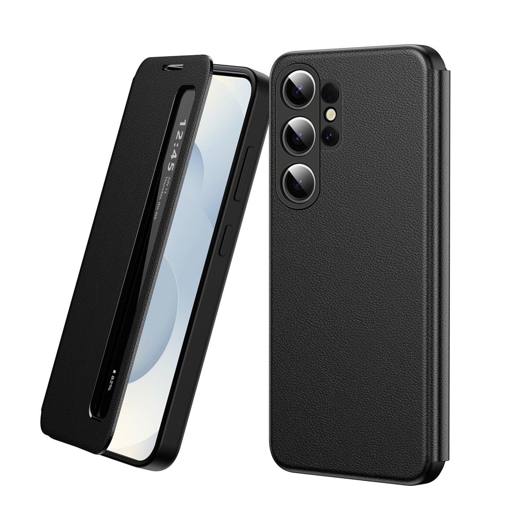 Wigento Handyhülle Für Samsung Galaxy S26 Ultra 5G Smart View Kunstleder Hülle Schwarz, Smart View Fenster, Rundumschutz