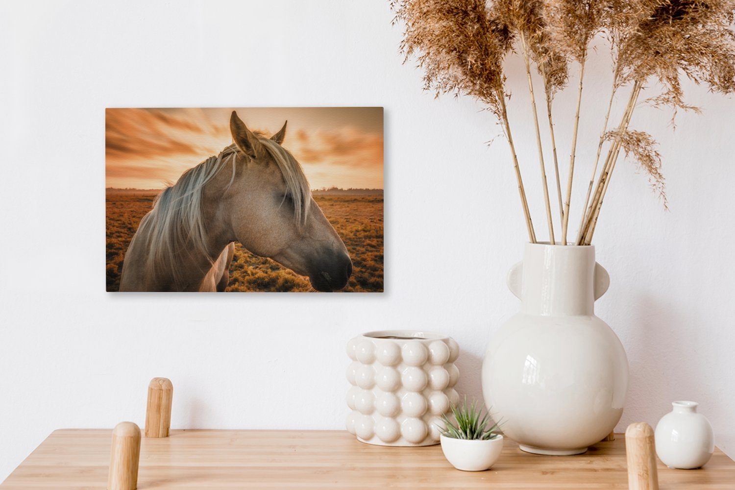 OneMillionCanvasses® Leinwandbild Pferd - Sonne Aufhängefertig, Leinwandbilder, Wanddeko, - Wandbild St), (1 Orange, 30x20 cm