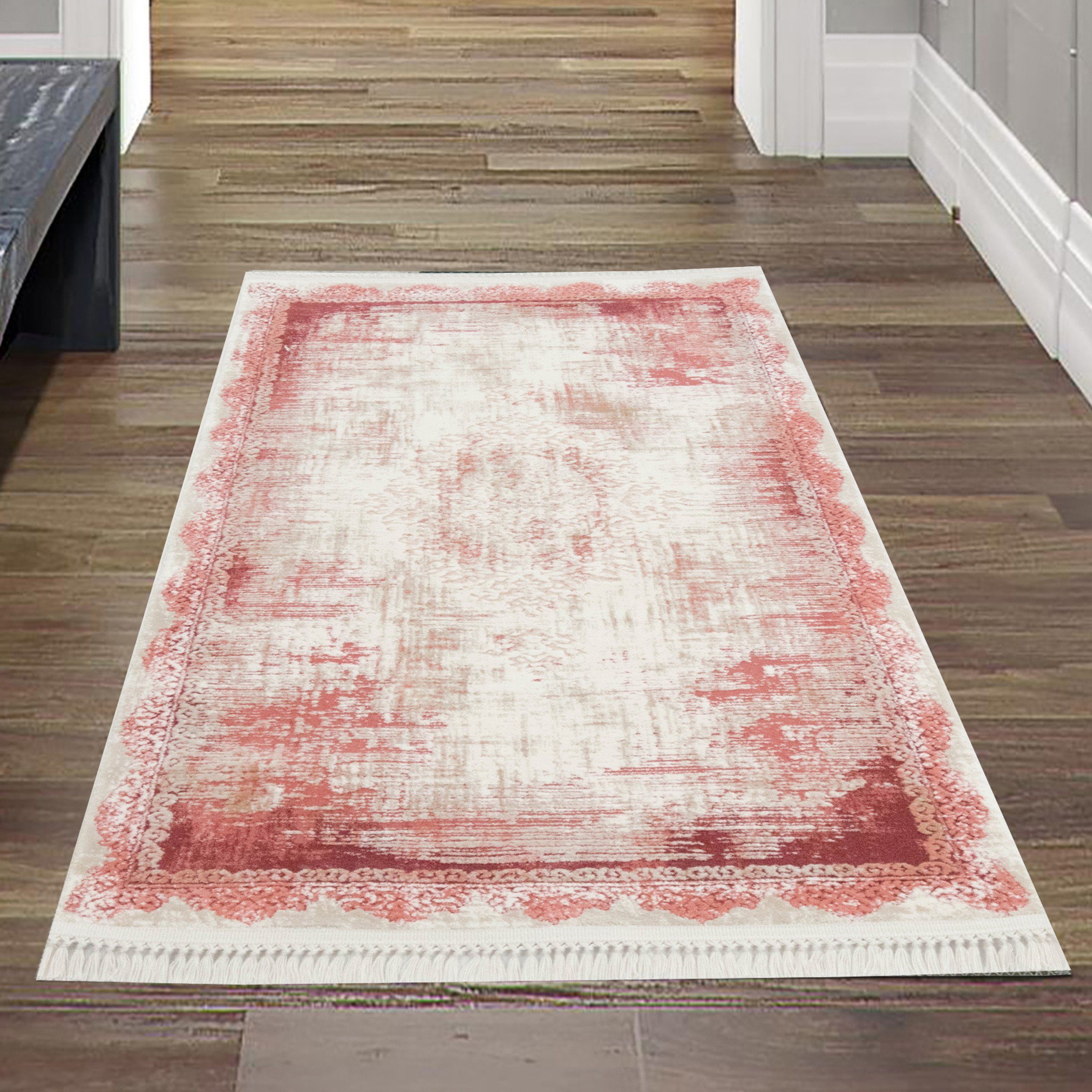 Teppich Wollteppich mit Verzierungen & Ornamenten abstrakt mit Fransen in  rot, Teppich-Traum, rechteckig, Höhe: 10 mm