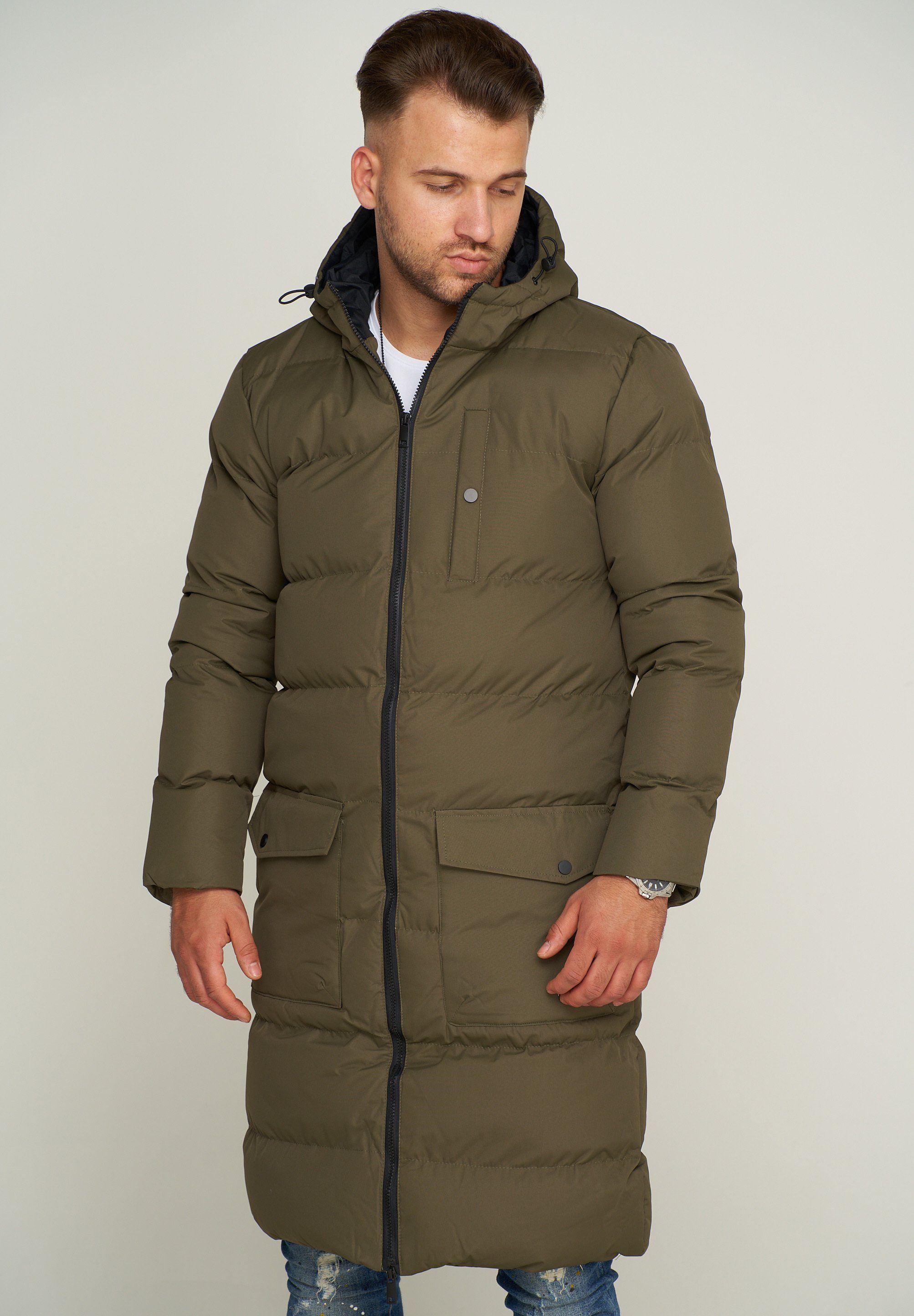 SOULSTAR Parka mit Kapuze als Langer Steppmantel - Winterjacke S2KANSK Herren warmer Wintermantel Pufferjacke Steppjacke