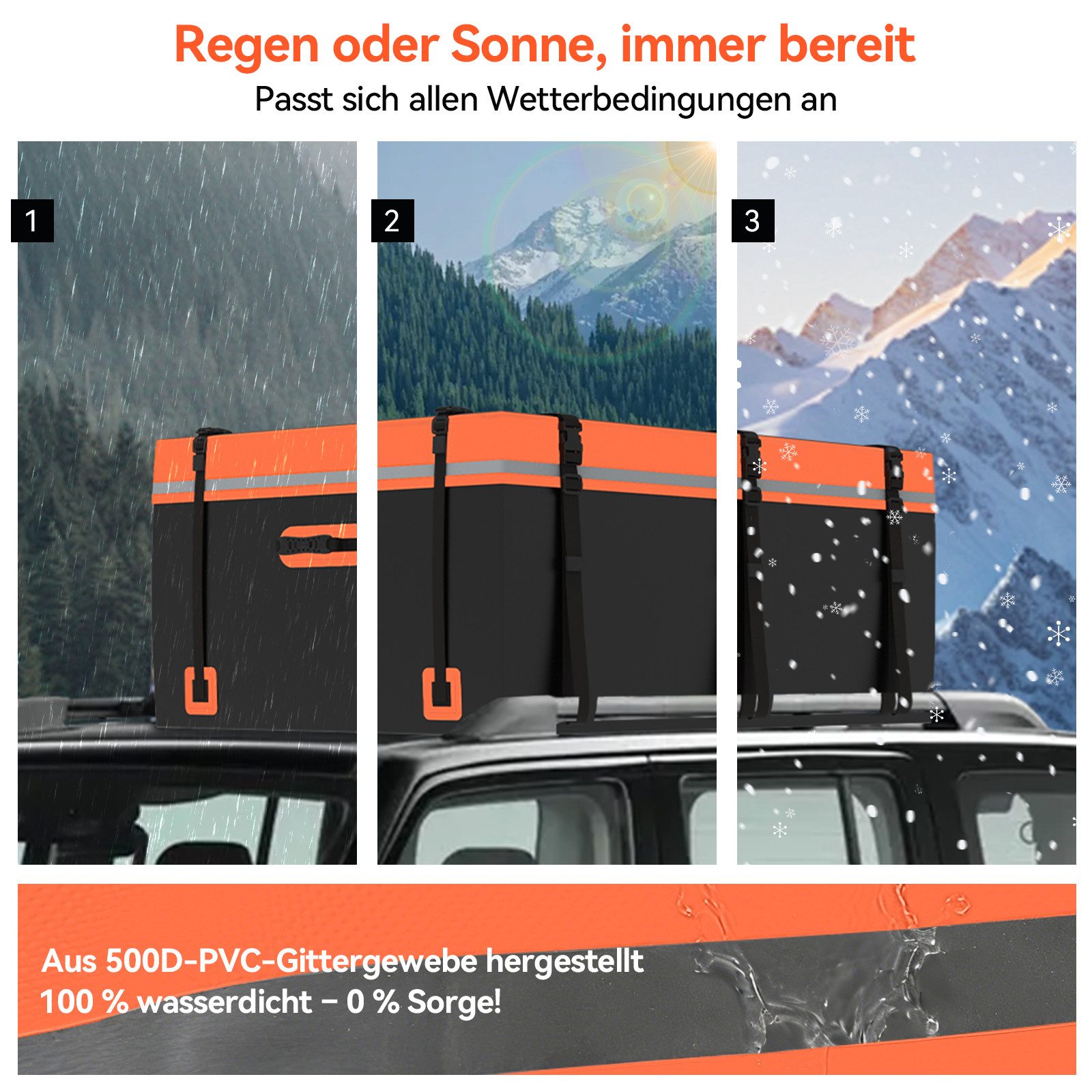 Puluomis Dachbox Auto 600L Faltbar Wasserdicht mit Türhaken, Schloss, 8 robuste Gurte, (500D Dachtasche Dachkoffer, für Autos mit/ohne Gepäckträger)