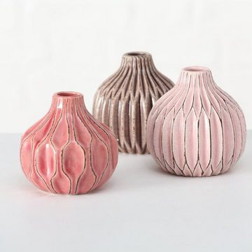 BOLTZE Dekovase Vase im 3er Set im Shabby Chic Look aus Keramik Blumenvase Rosa