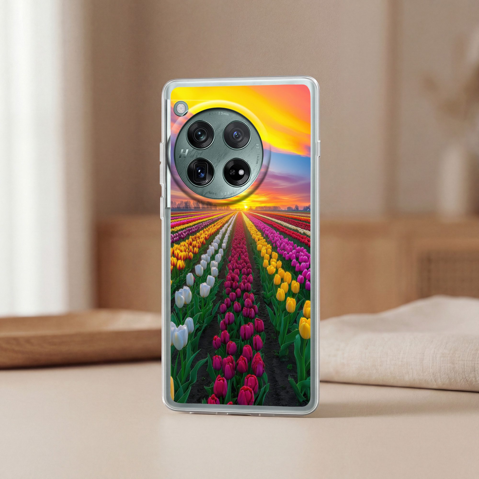 MuchoWow Handyhülle für OnePlus 12 Tulpenfeld - Sonnenuntergang - Farbenfroh, Handy Case, Silikon, Bumper Case Dünn