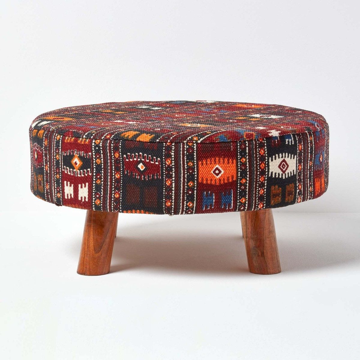 Homescapes Подставка для ног Табуретки Kilim-Design Holzfüße 62 Rund