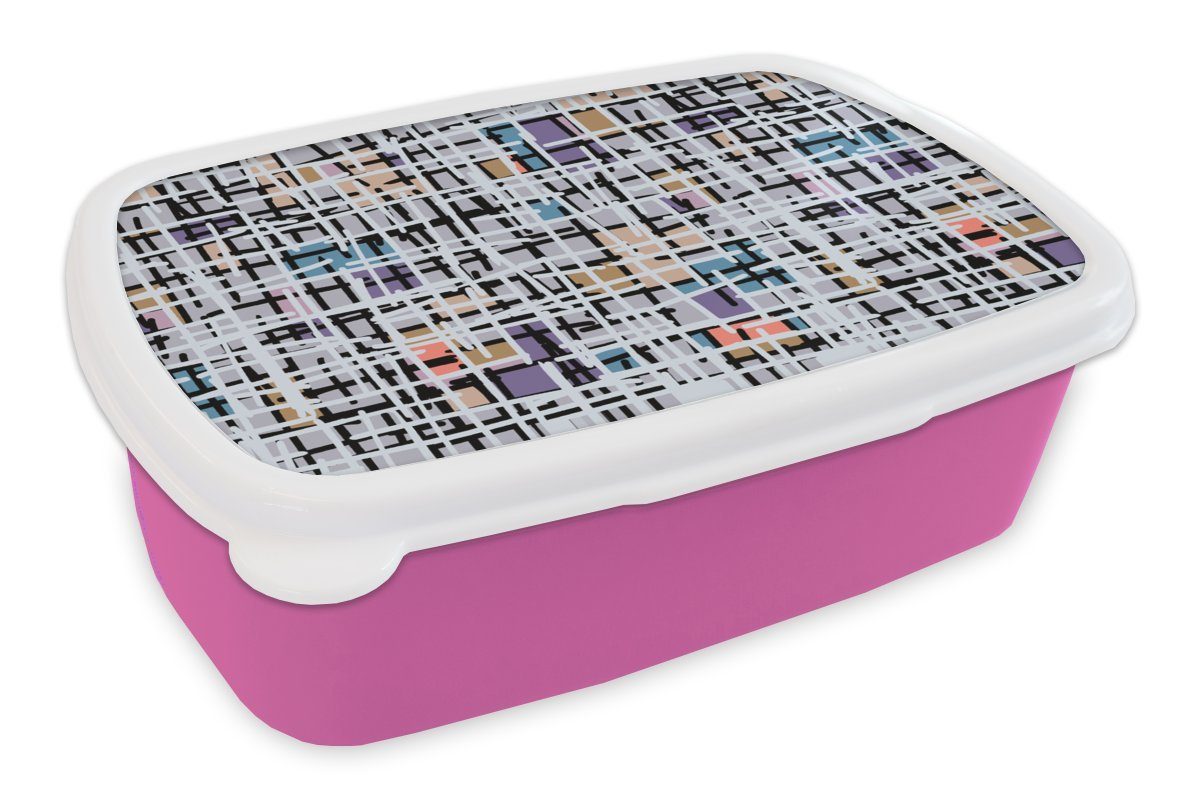 MuchoWow Lunchbox Linie - Abstrakt - Muster, Kunststoff, (2-tlg), Brotbox für Erwachsene, Brotdose Kinder, Snackbox, Mädchen, Kunststoff rosa